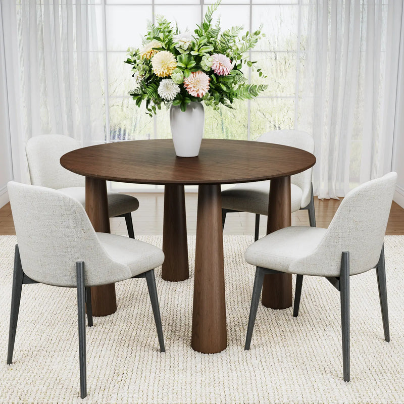 52" Walnut Solid Wood Round Top Dining Table Homeroots Kitchen & Dining