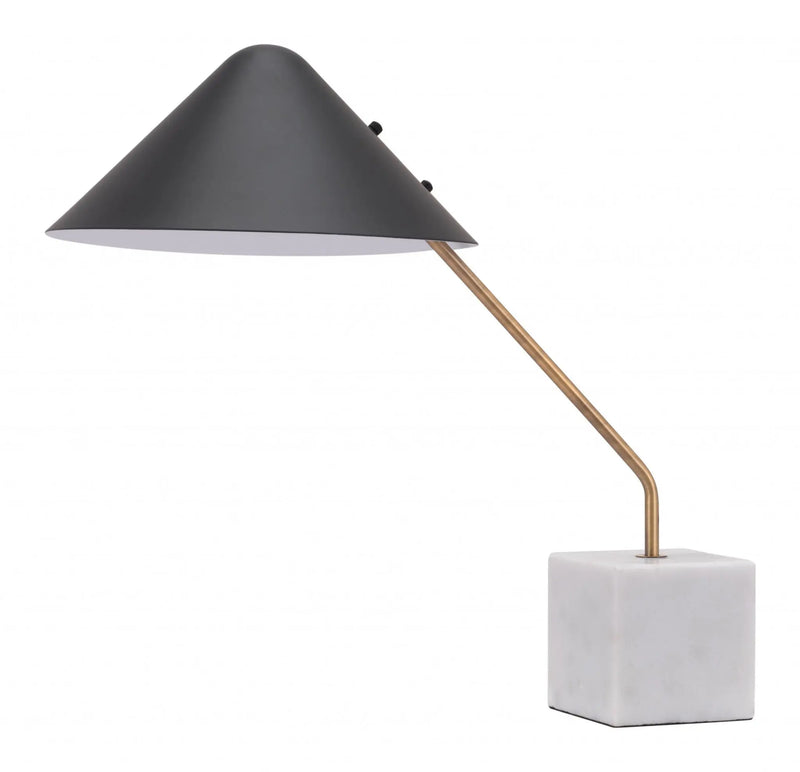 52" White Metal Bedside Table Lamp With Black Cone Shade - GreatEagleInc