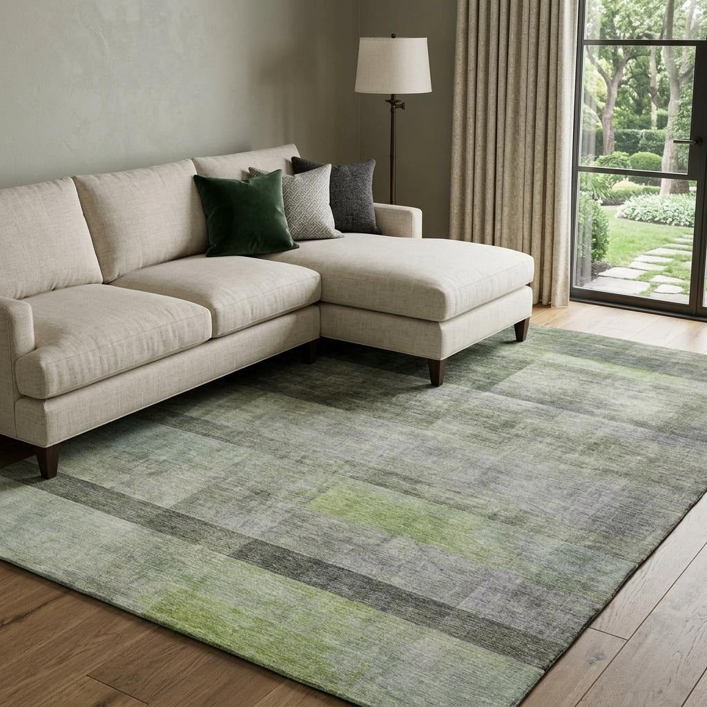 10' X 14' Olive Green And Gray Geometric Shag Washable Area Rug With UV Protection - Home & Garden