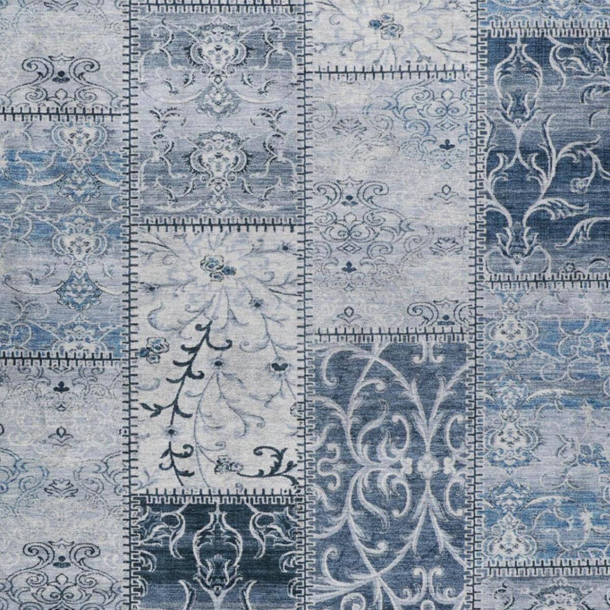 3' X 5' Denim Blue And Blue Floral Shag Washable Area Rug With UV Protection - Home & Garden