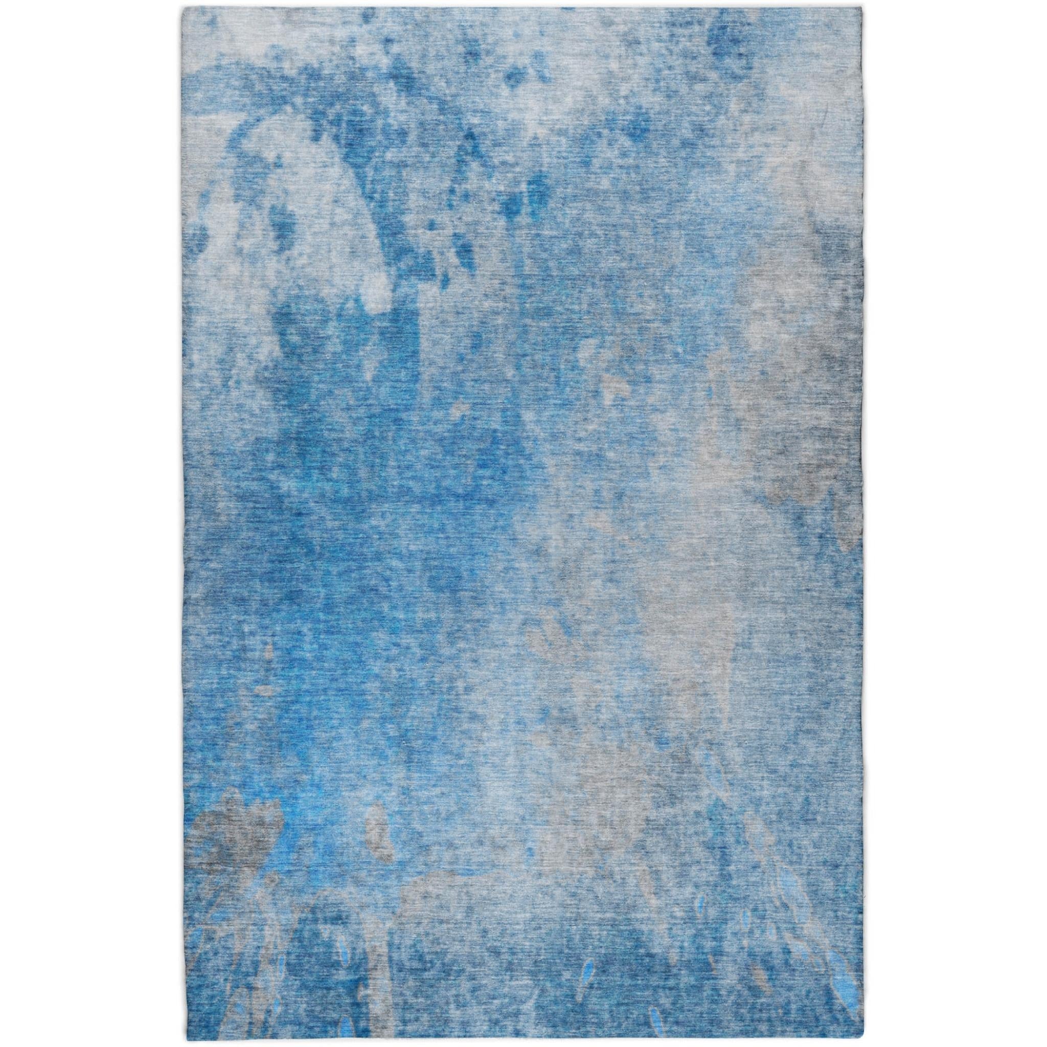 5' X 8' Blue And Denim Blue Abstract Shag Washable Area Rug With UV Protection - Home & Garden