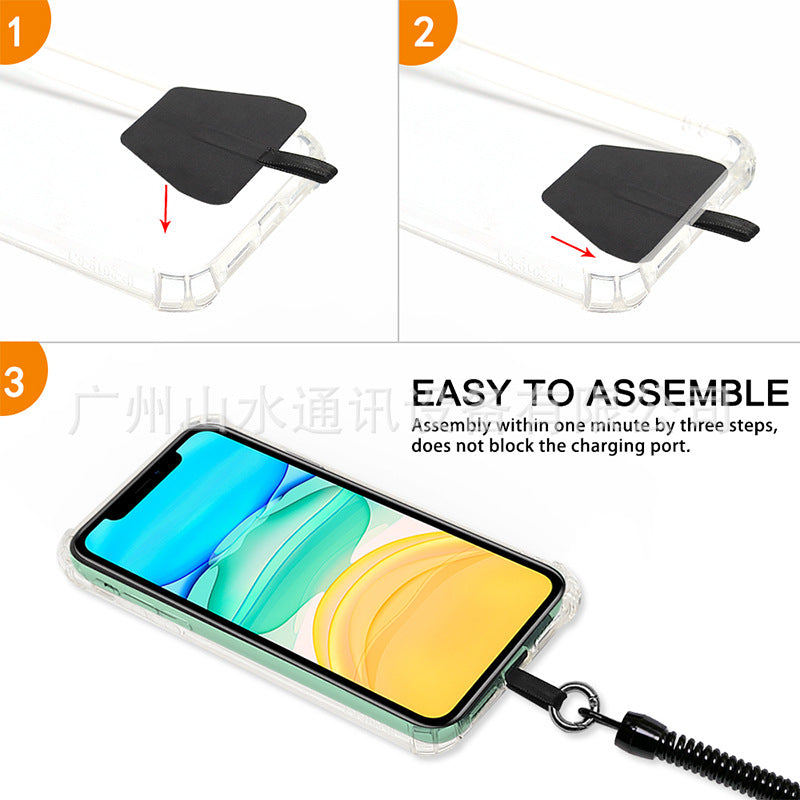 Polyester Adjustable Webbing Lanyard Transparent Wrist Lanyard Gasket Hanging Neck Sling Multifunctional Mobile Phone Rope Black with Black Gasket