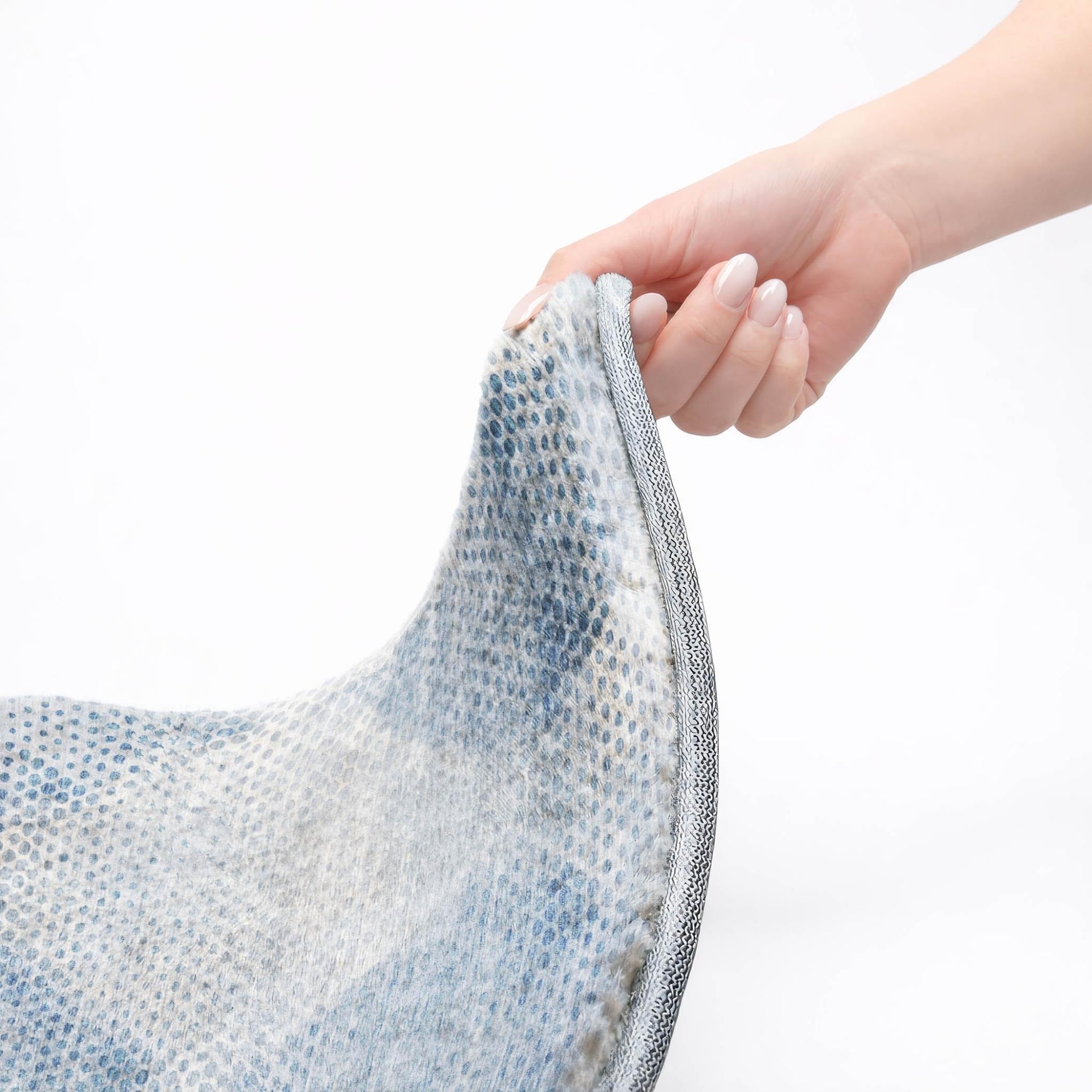 3' X 5' Blue And Denim Blue Geometric Shag Washable Area Rug With UV Protection - Home & Garden