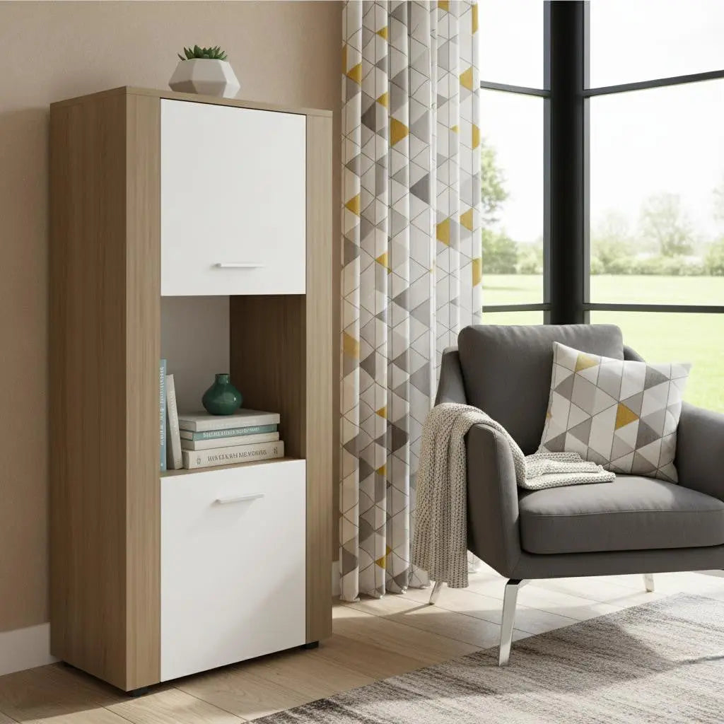 53" Beige Wood One Tier Bookcase with One Door Homeroots Office