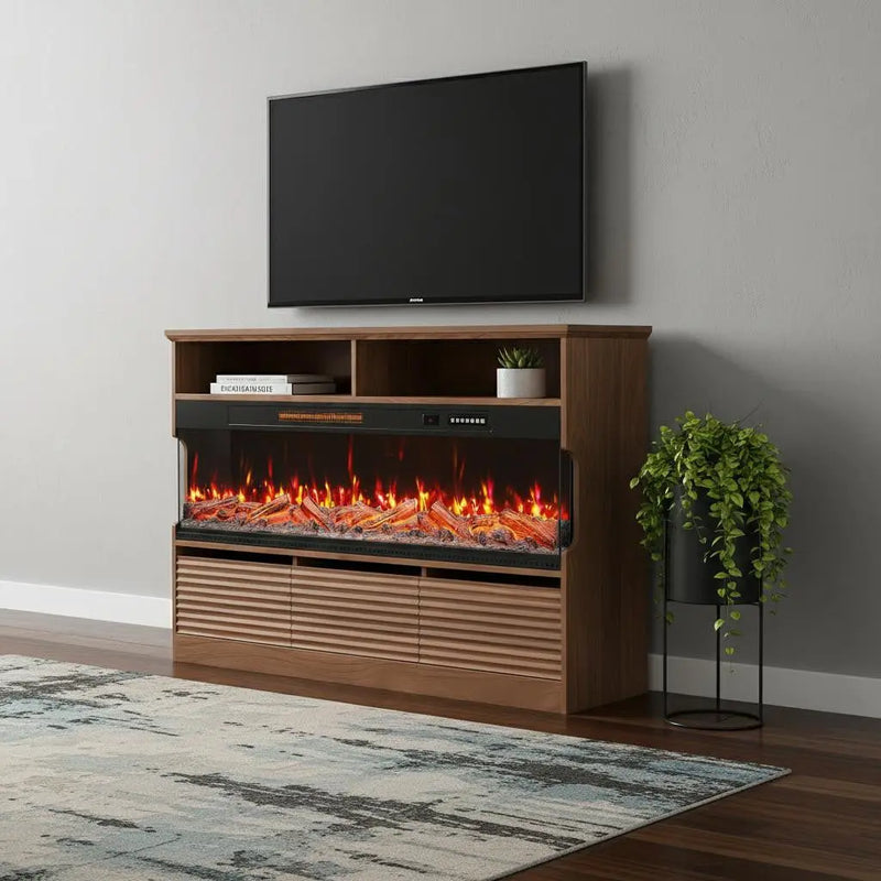 53" Brown Wood Fireplace Entertainment Center With Fireplace Homeroots Living Room