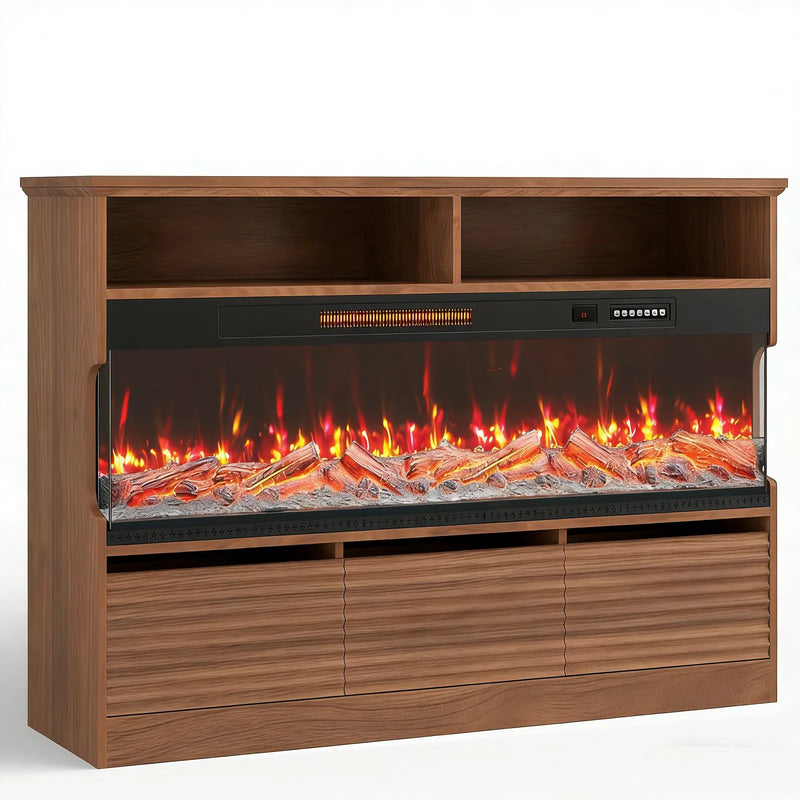 53" Brown Wood Fireplace Entertainment Center With Fireplace Homeroots Living Room