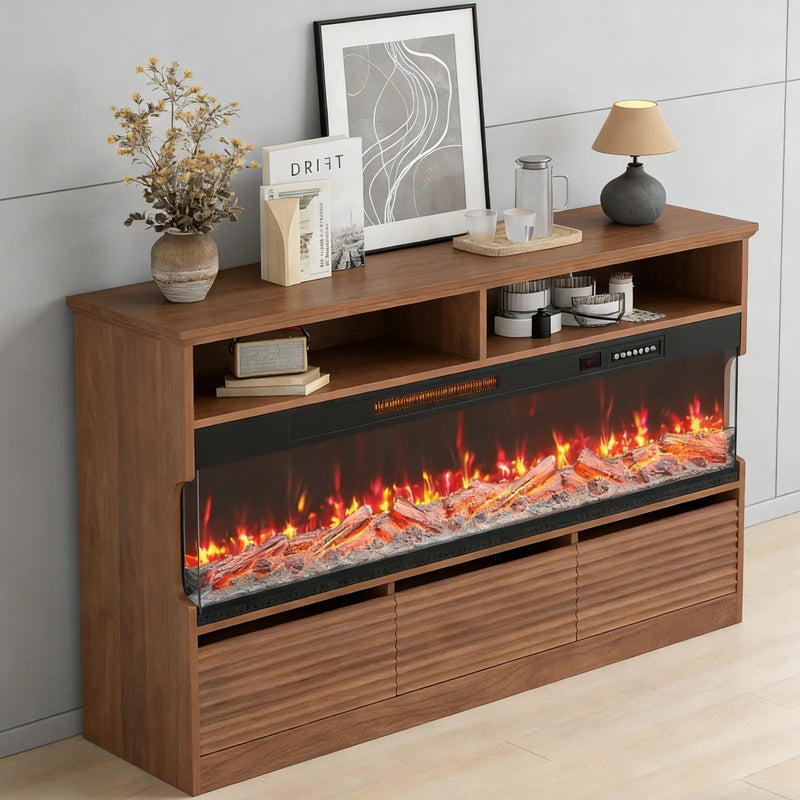 53" Brown Wood Fireplace Entertainment Center With Fireplace Homeroots Living Room