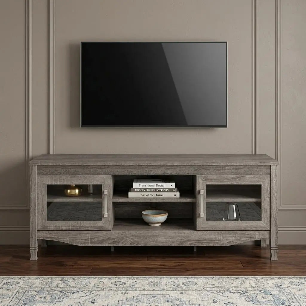 53" Gray Wood Enclosed and Open Storage TV Stand Homeroots Living Room
