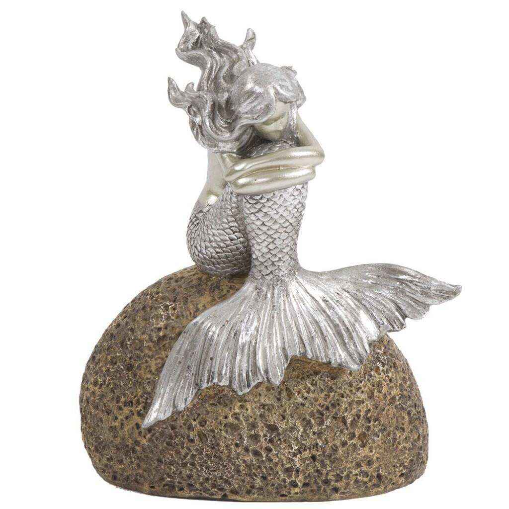 10" Brown and Silver Contemplative Mermaid Resin Tabletop Sculpture - Home & Garden