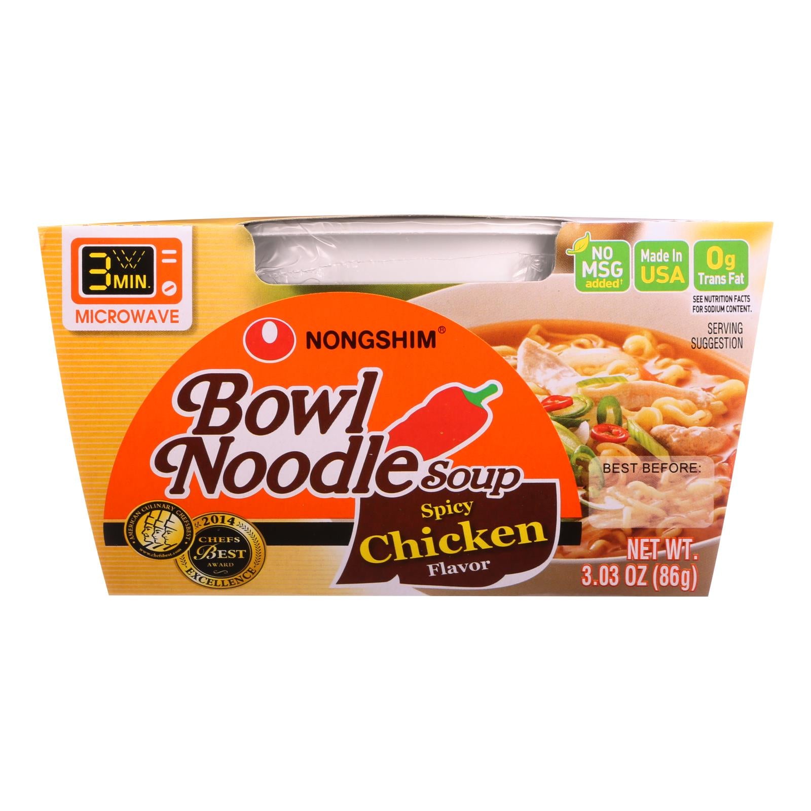 Nong Shim Soup - Bowl Noodle - Spicy Chicken Flavor - 3.03 Oz - Case Of 12 - GreatEagleInc