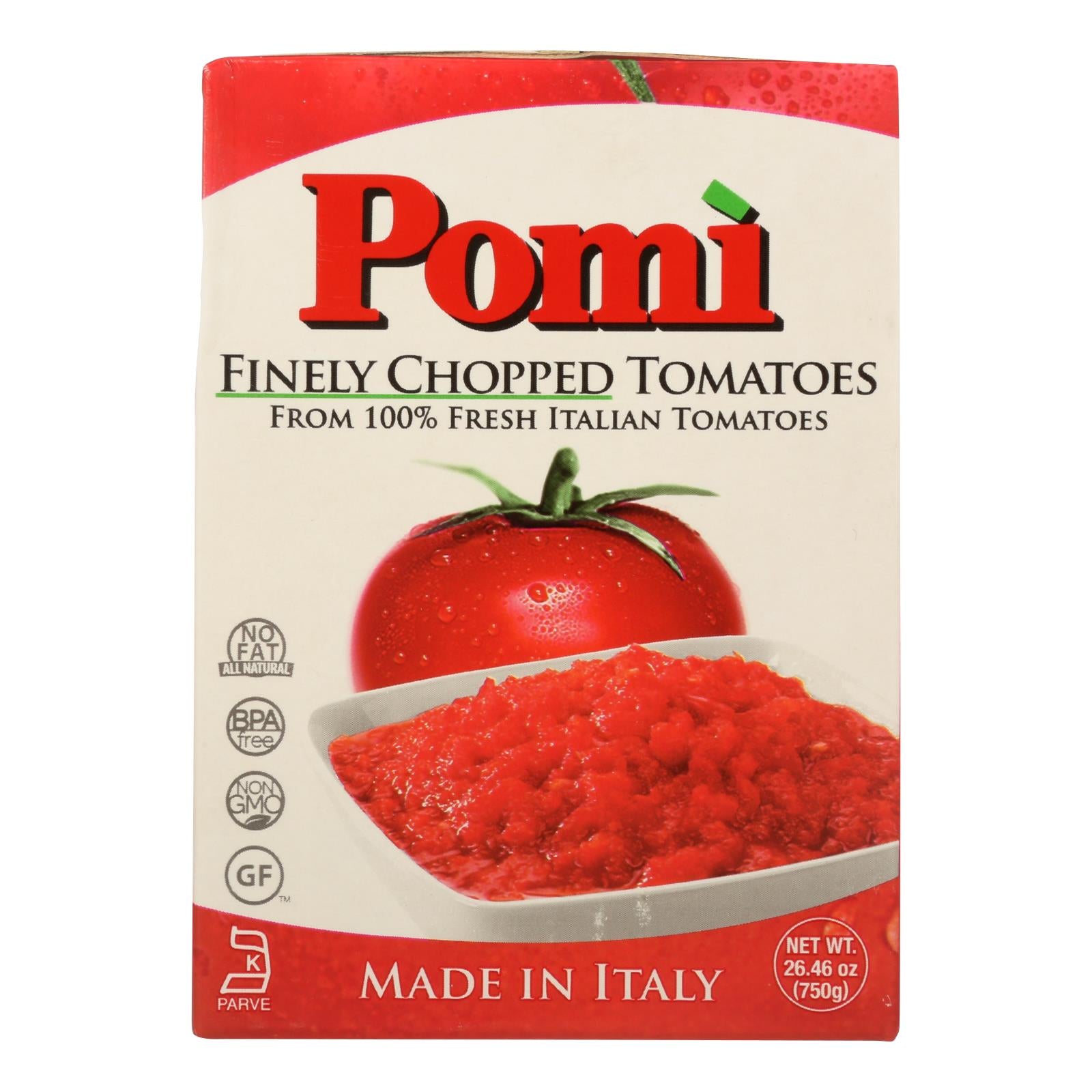 Pomi Tomatoes Chopped Tomatoes - Finely - Case Of 12 - 26.46 Oz. - GreatEagleInc