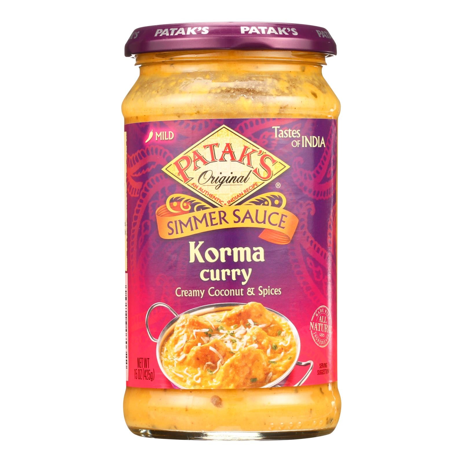 Pataks Simmer Sauce - Korma Curry - Mild - 15 Oz - Case Of 6 - GreatEagleInc