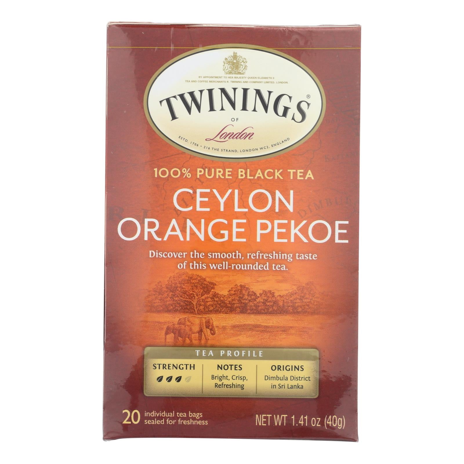 Twinings Tea Black Tea - Ceylon Orange Pekoe - Case Of 6 - 20 Bags - GreatEagleInc