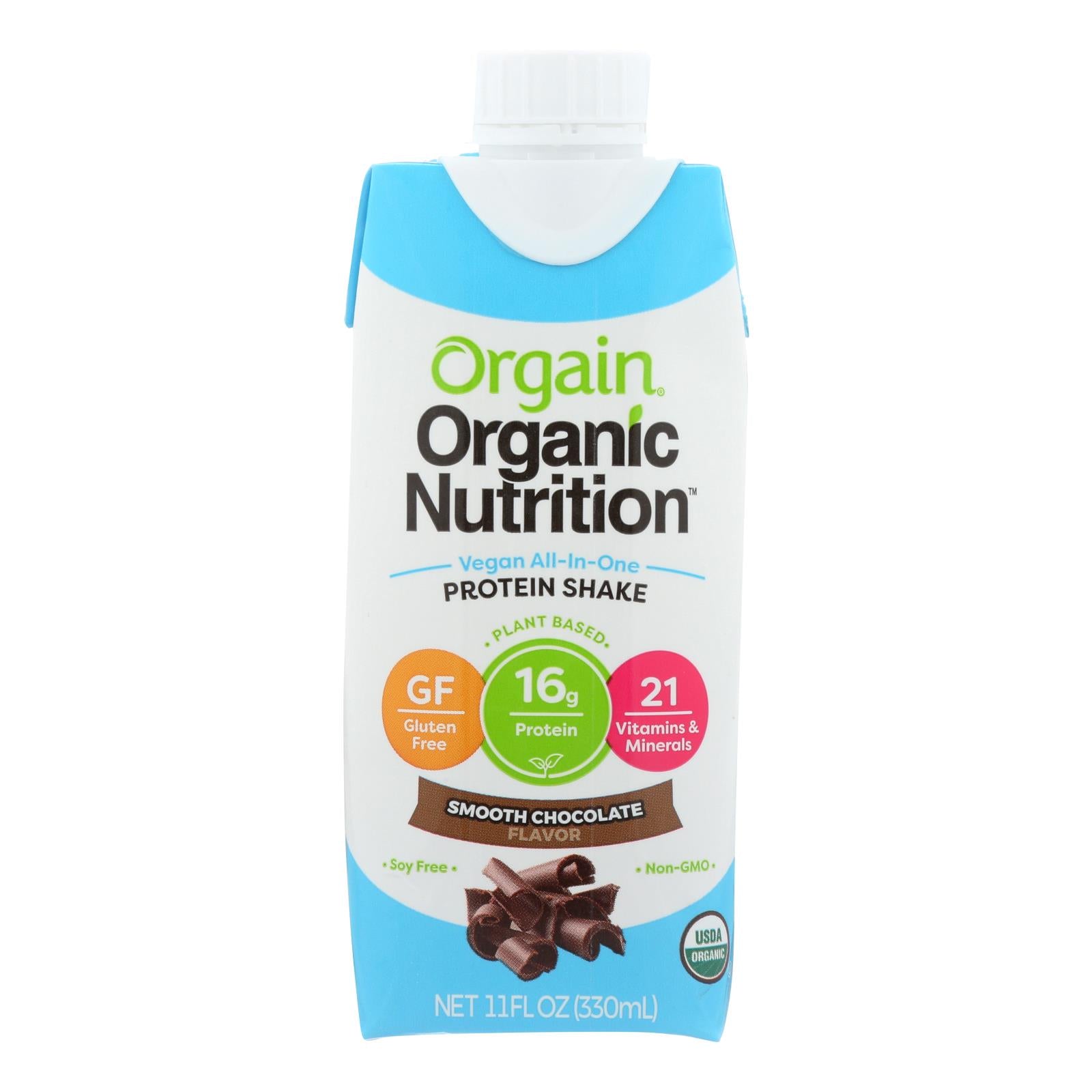 Orgain Organic Vegan Nutritional Shakes - Smooth Chocolate - Case Of 12 - 11 Fl Oz. - GreatEagleInc