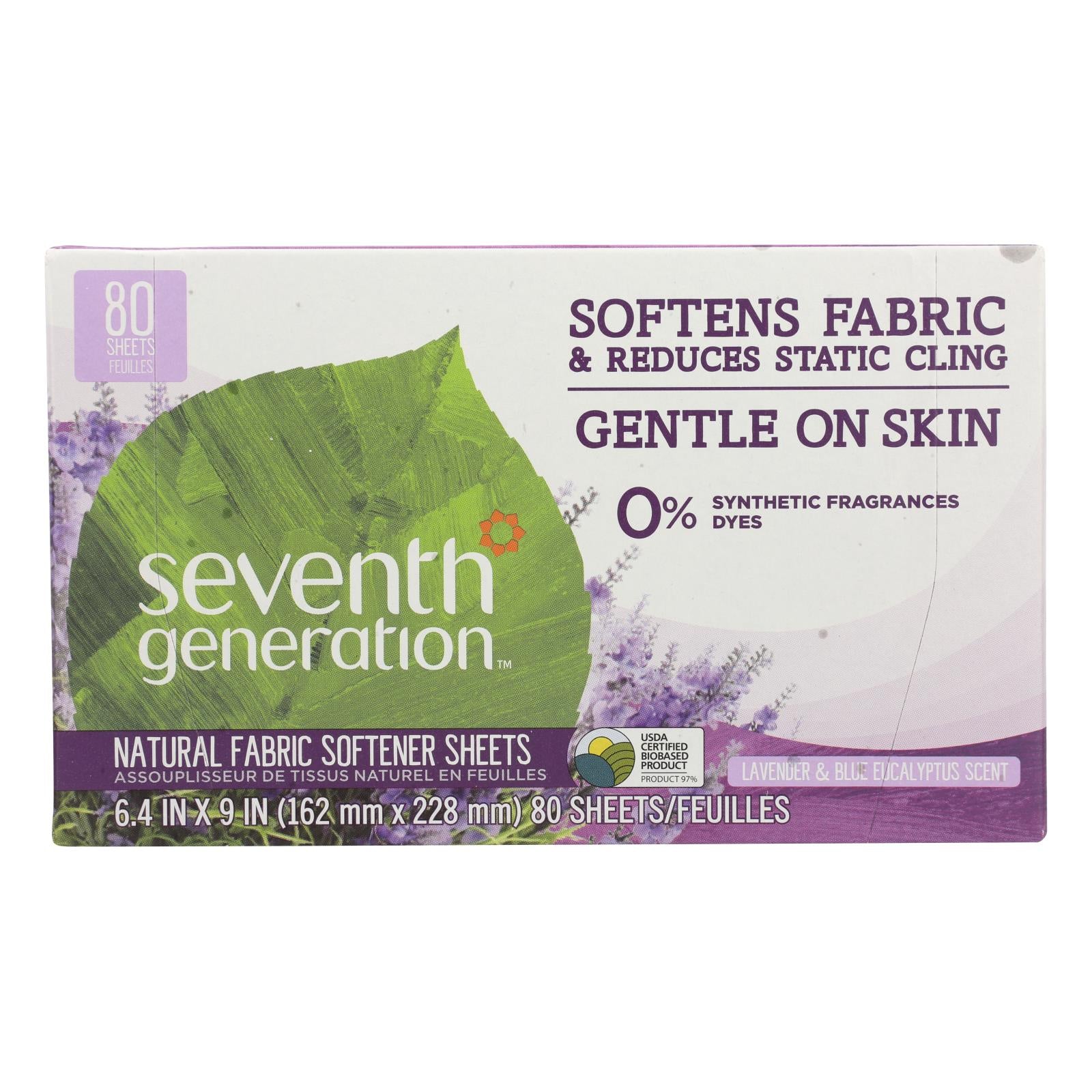 Seventh Generation - Fabric Softener Sheets Eucalyptus & Lavender - Case Of 4-80 Ct - GreatEagleInc