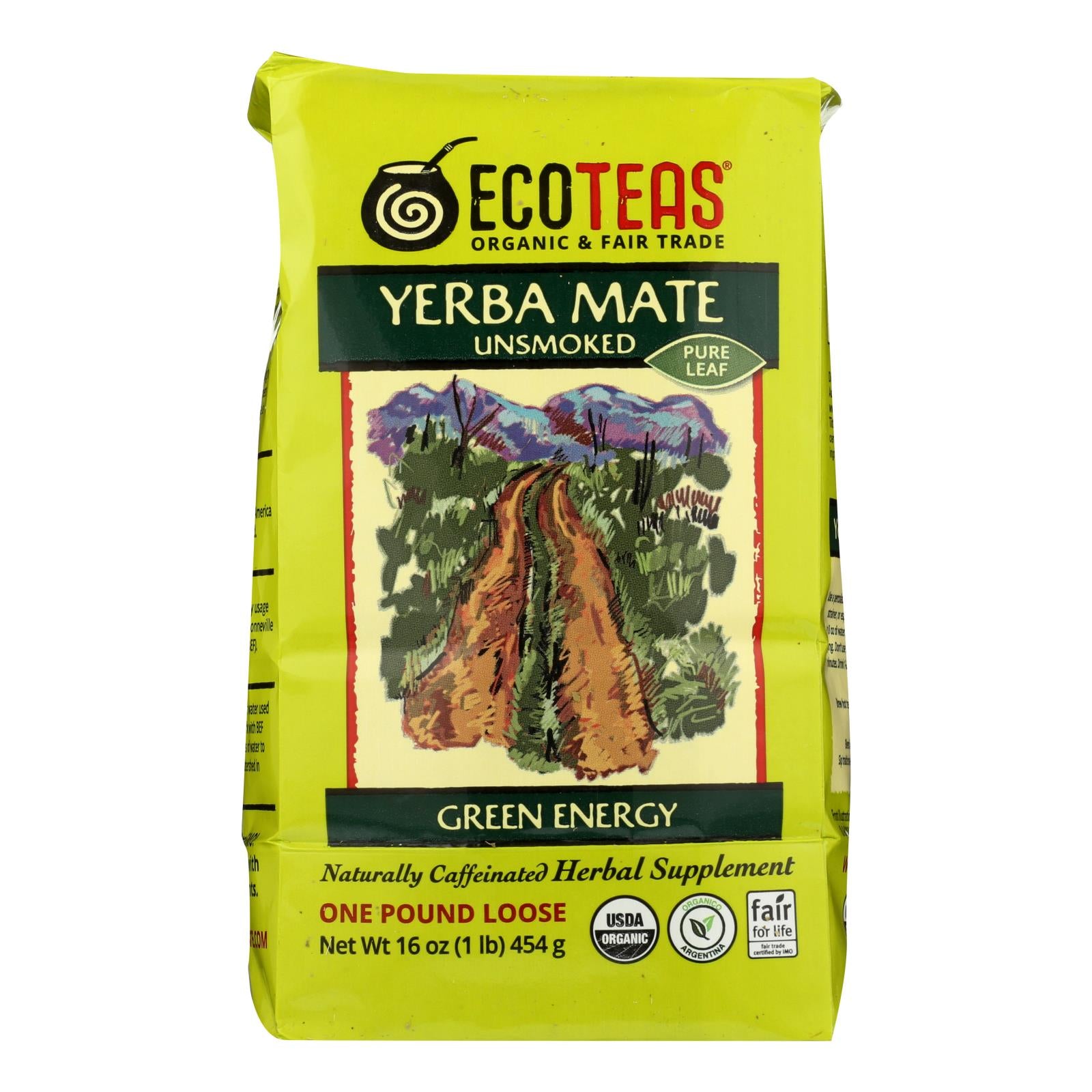 Ecoteas Organic Yerba Mate Unsmoked Green Energy Loose Tea - Case Of 6 - 1 Lb. - GreatEagleInc