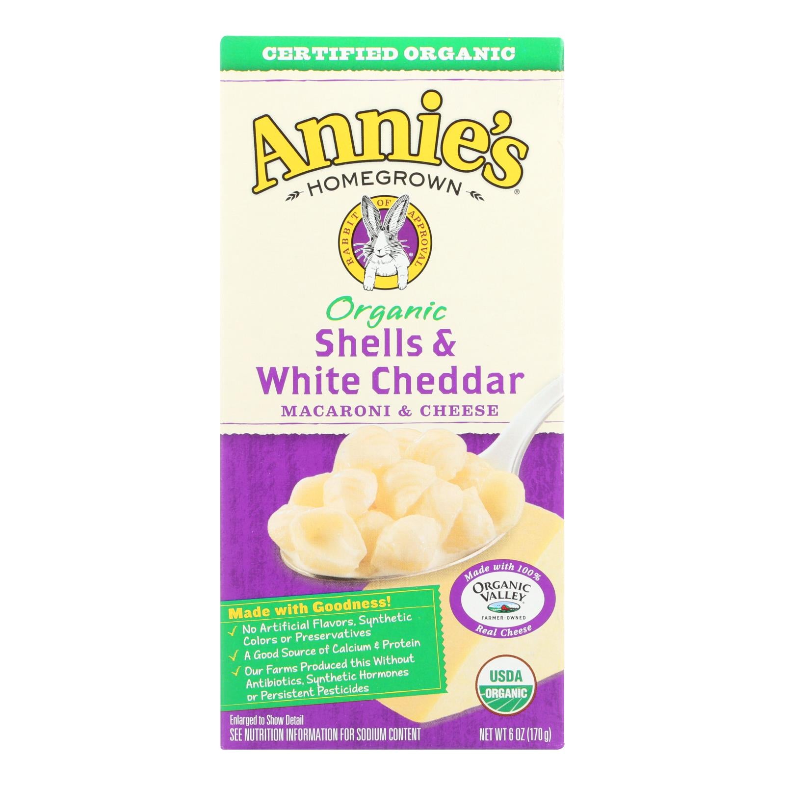 Annie's Homegrown Organic Shells And White Cheddar Macaroni And Cheese - Case Of 12 - 6 Oz. - GreatEagleInc