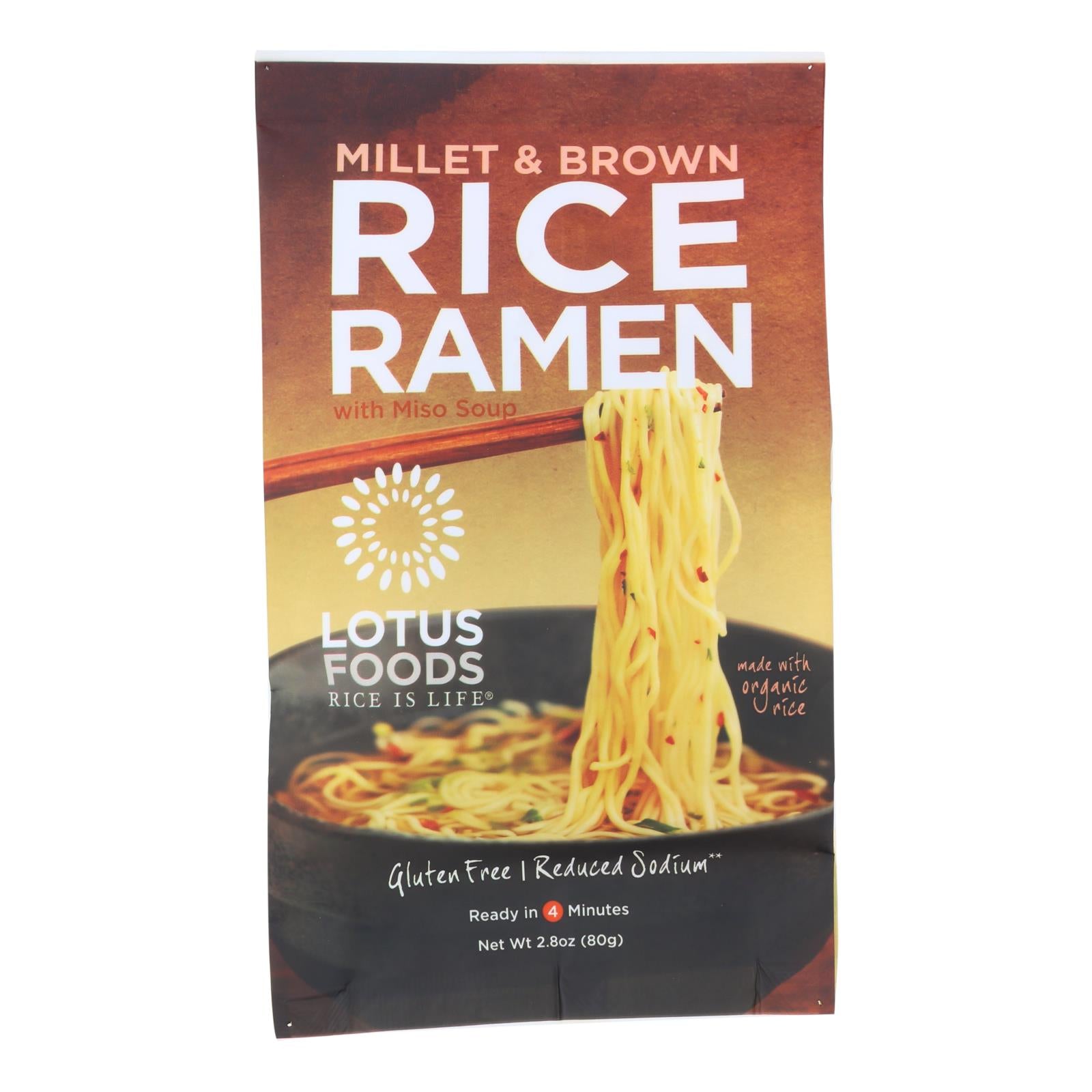 Lotus Foods Ramen - Organic - Millet And Brown Rice - With Miso Soup - 2.8 Oz - Case Of 10 - GreatEagleInc