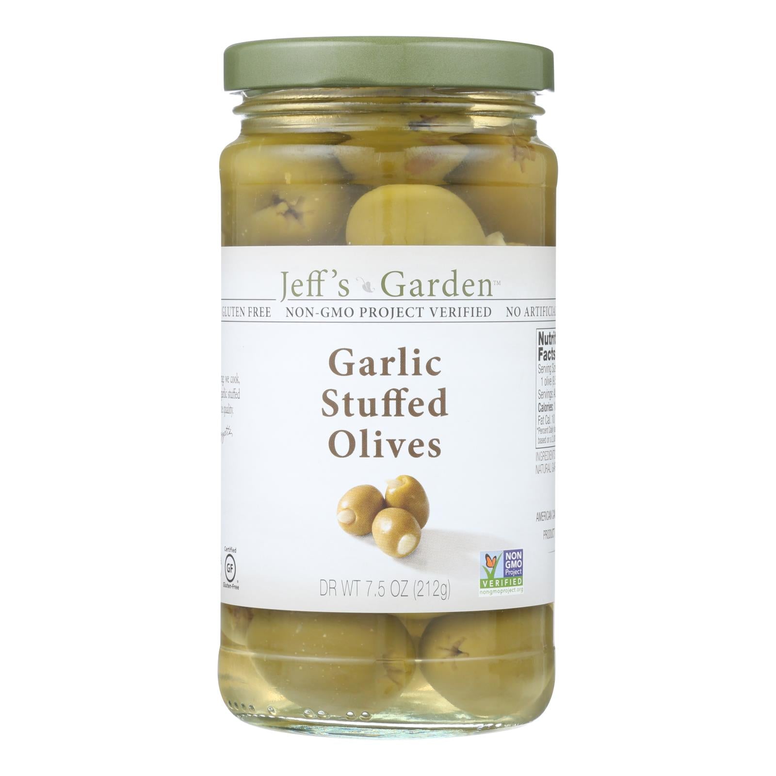 Jeff's Natural Jeff's Natural Garlic Stuffed Olives - Garlic Stuffed Olives - Case Of 6 - 7.5 Oz. - GreatEagleInc
