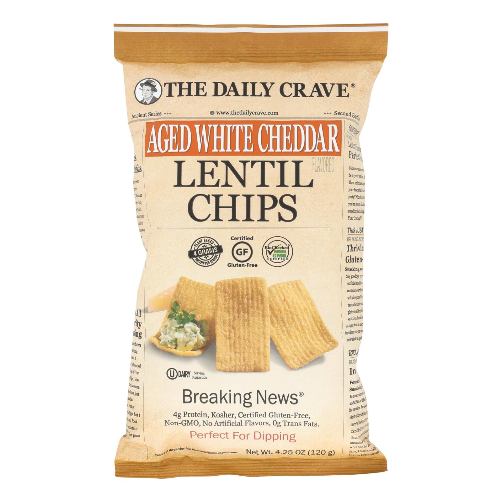 The Daily Crave - Lentil Chip Aged Wht Chd - Case Of 8 - 4.25 Oz - GreatEagleInc