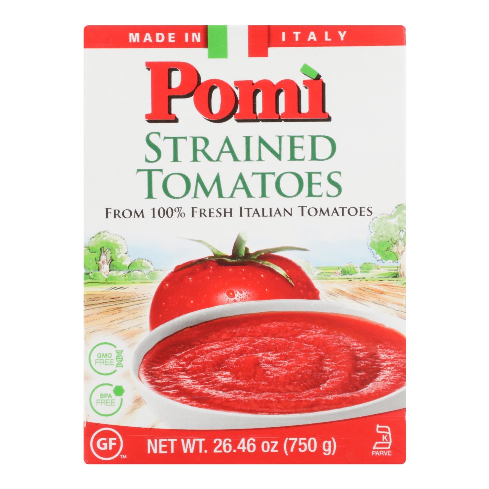 Pomi Tomatoes - Tomatoes Strained - Case Of 12 - 26.46 Oz - Home & Garden