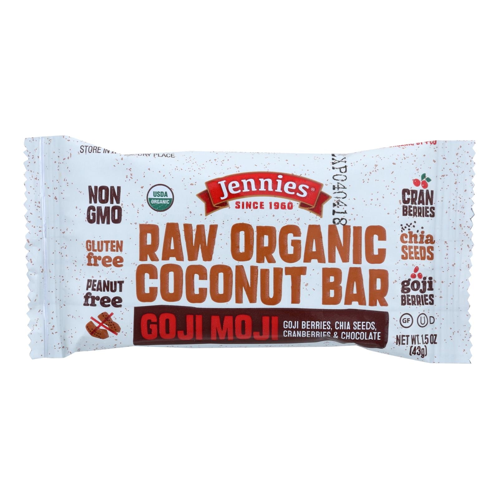 Jennie's Organic Goji Moji Raw Coconut Bar - Case Of 12 - 1.5 Oz. - GreatEagleInc