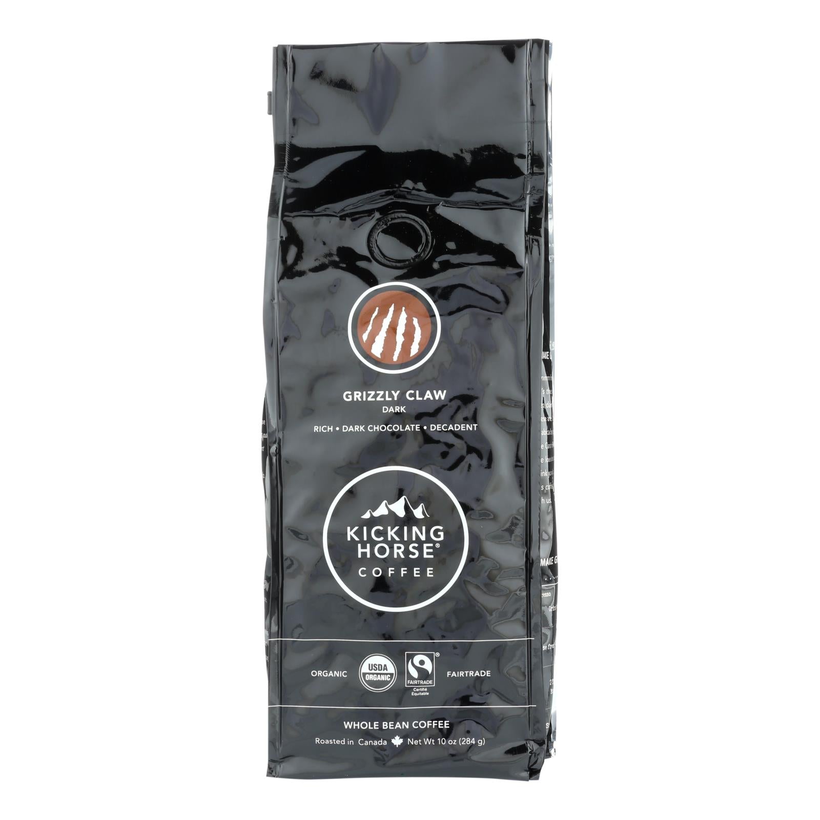 Kicking Horse Coffee - Organic - Whole Bean - Grizzly Claw - Dark Roast - 10 Oz - Case Of 6 - GreatEagleInc
