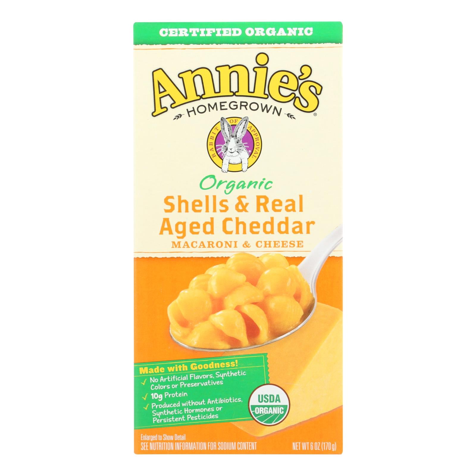 Annie's Homegrown Organic Shells And Real Aged Cheddar Macaroni And Cheese - Case Of 12 - 6 Oz. - GreatEagleInc