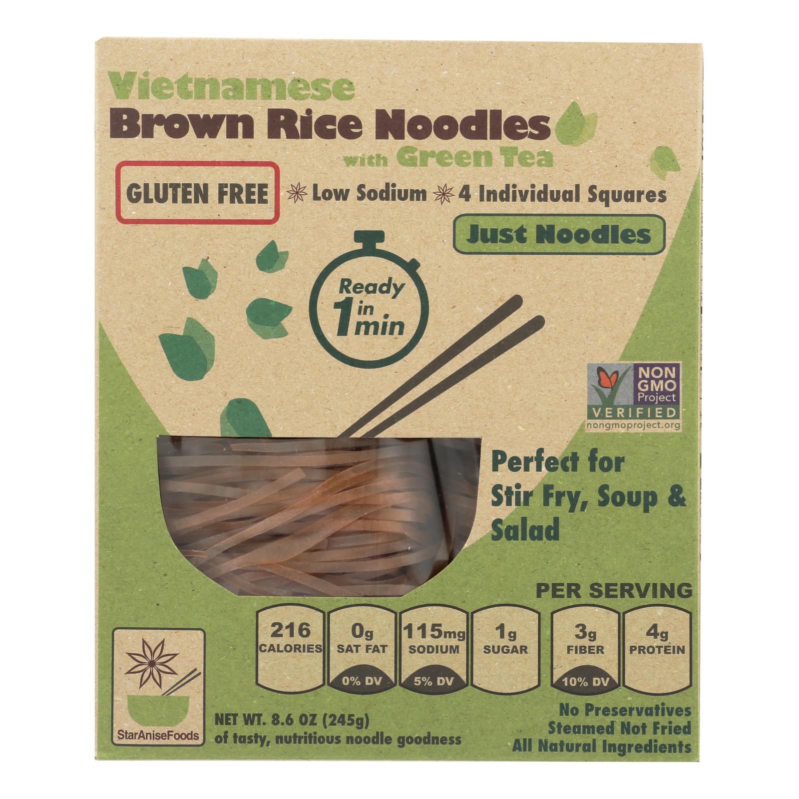 Star Anise Foods Noodles - Brown Rice - Vietnamese - With Organic Green Tea - 8.6 Oz - Case Of 6 - GreatEagleInc