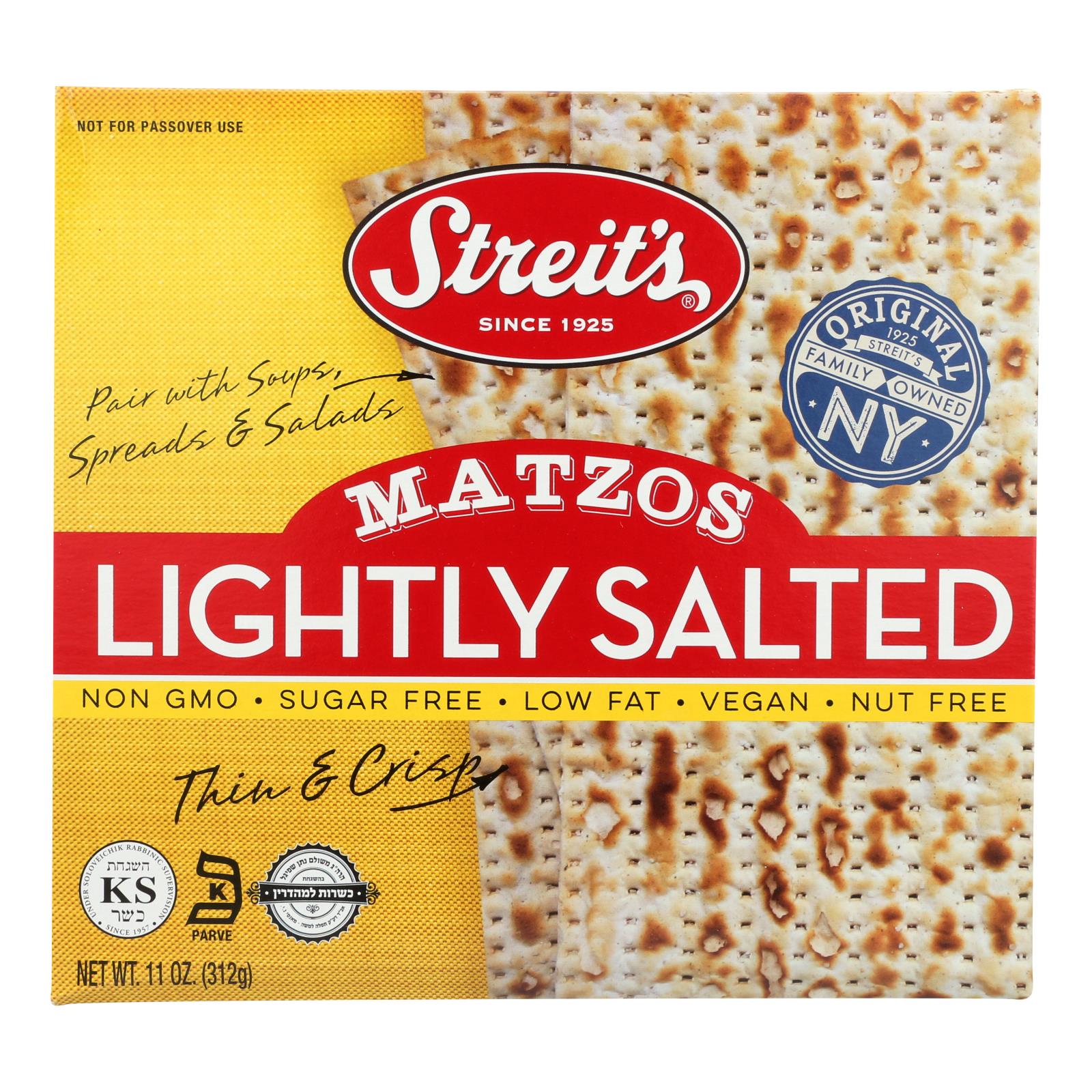 Streit's Matzos - Lightly Salted - Case Of 12 - 11 Oz. - GreatEagleInc