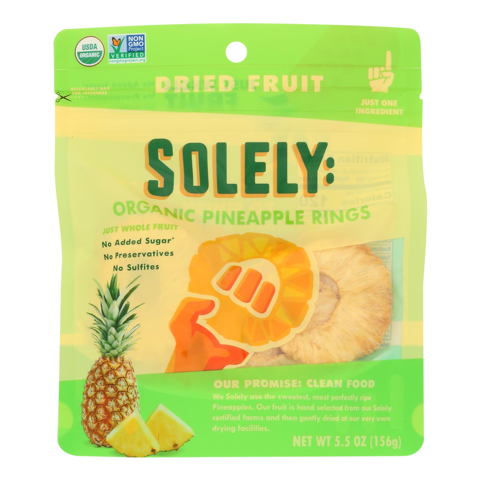 Solely - Dried Fruit Organic Pineapple Rings - Case Of 6-5.5 Oz - GreatEagleInc