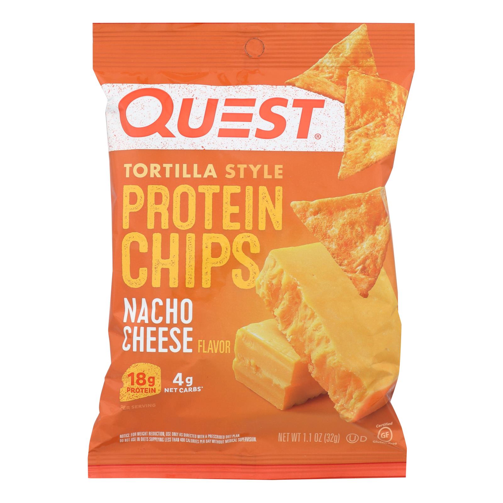 Quest® Nacho Cheese Tortilla Style Protein Chips, Nacho Cheese - Case Of 8 - 1.1 Oz - GreatEagleInc