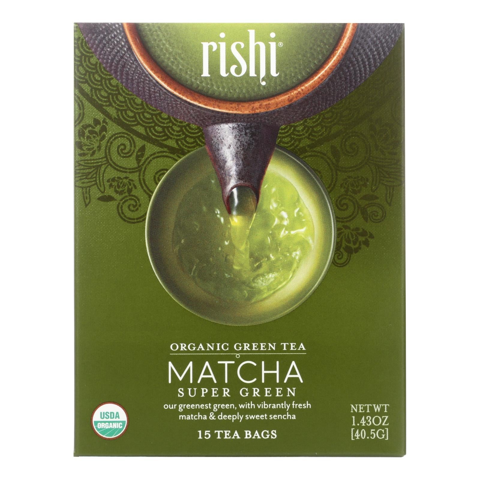 Rishi Green Tea Blend - Matcha Super - Case Of 6 - 15 Bags - GreatEagleInc