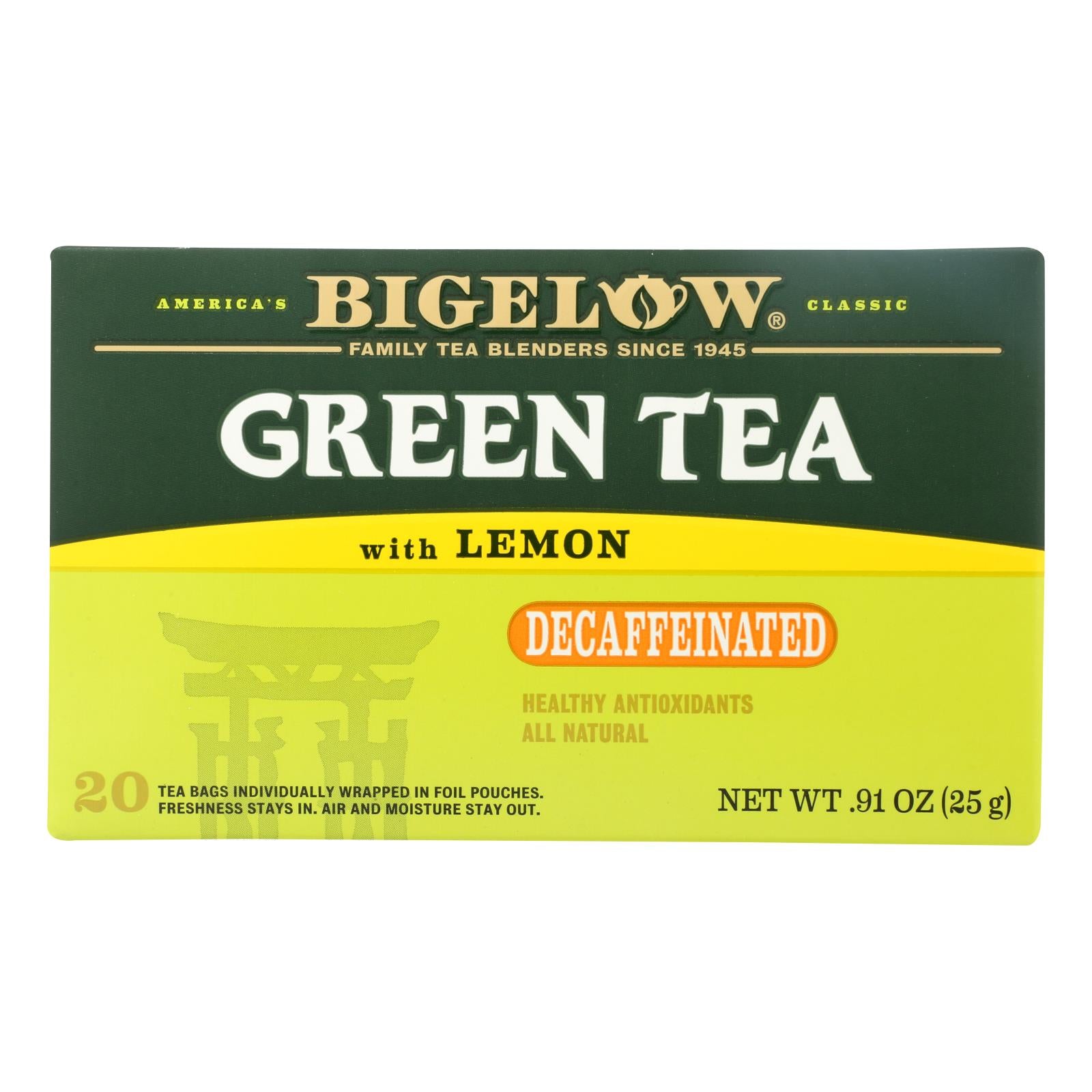 Bigelow Tea Decaffeinated Tea - Green Tea With Lemon - Case Of 6 - 20 Bag - Eco-Friendly Home & Grocery