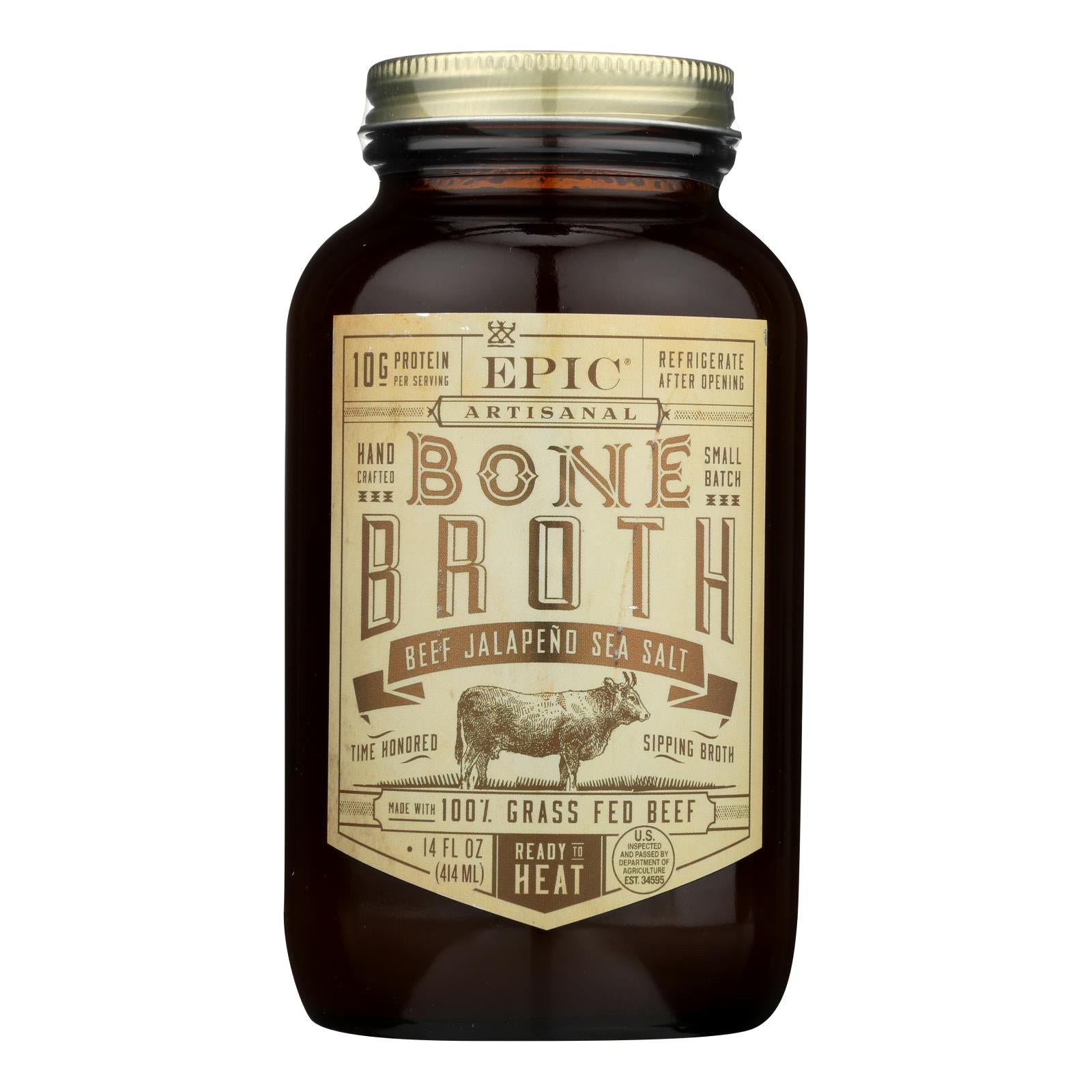Epic Bone Broth-beef-jalapeno Sea Salt  - Case Of 6 - 14 Fz - GreatEagleInc
