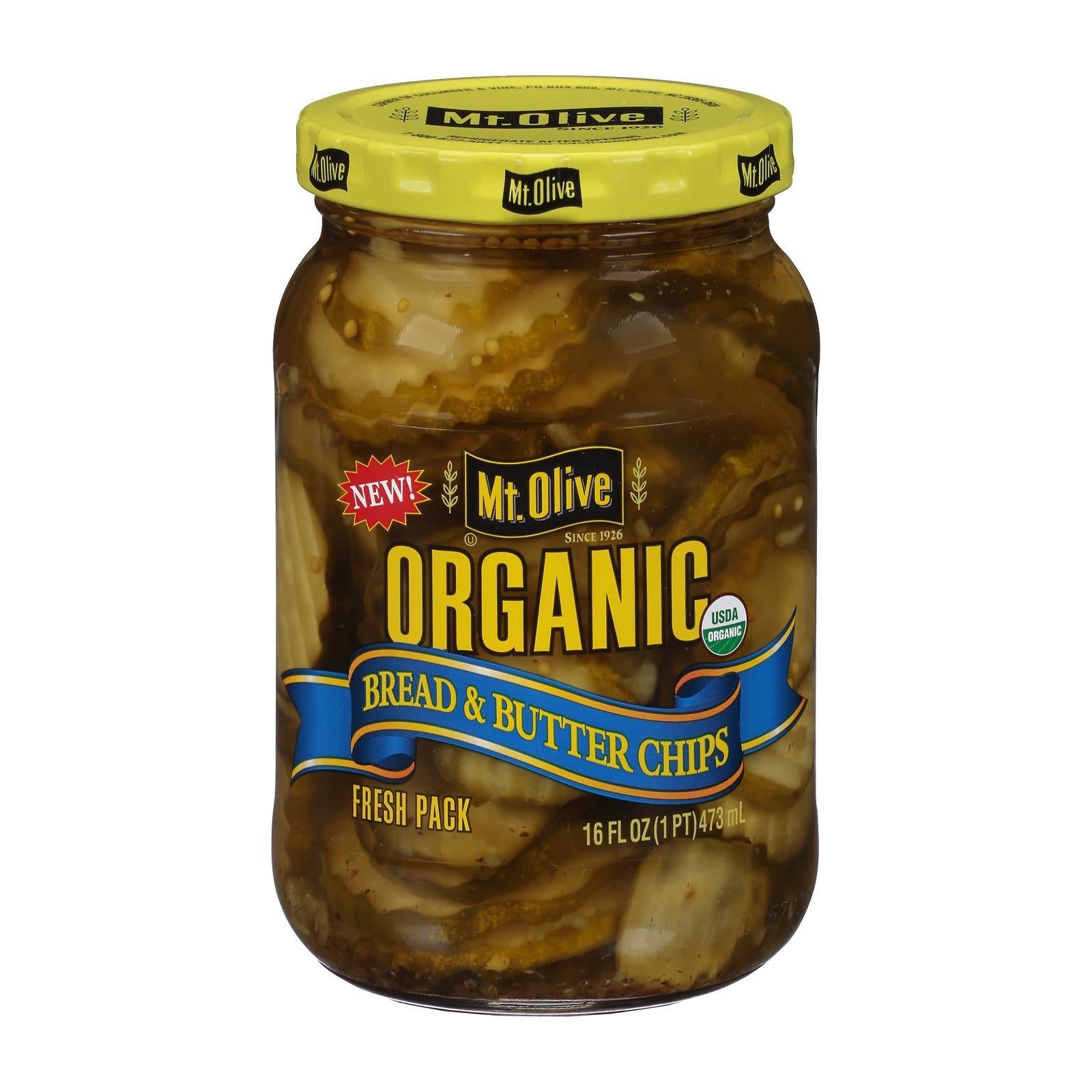 Mt Olive Pickle Co - Organic Pickles - Bread And Butter Chips - Case Of 6 - 16 Fl Oz. Mt Olive Pickle Co