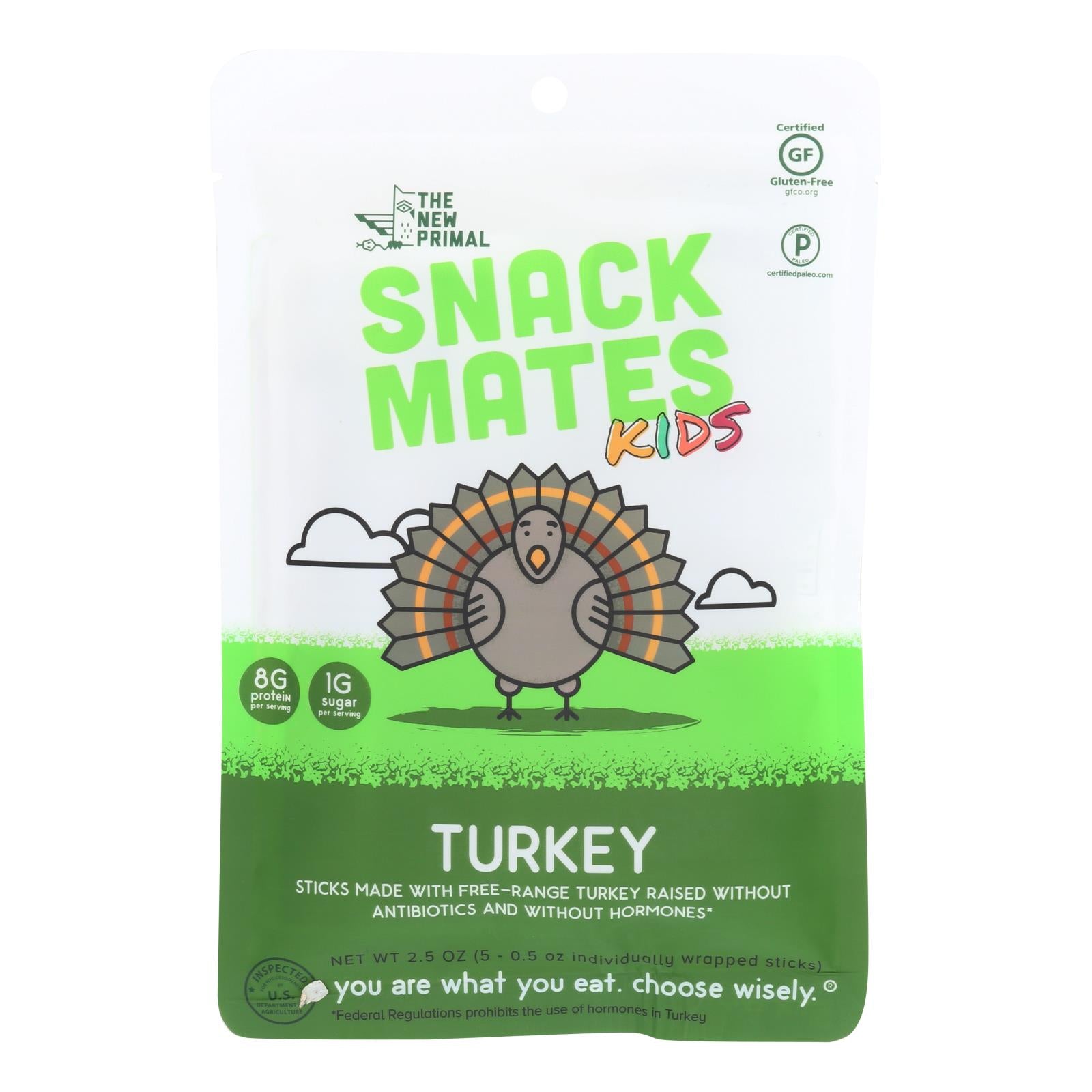 The New Primal Snack Mates Turkey Sticks  - Case Of 8 - 2.5 Oz - GreatEagleInc