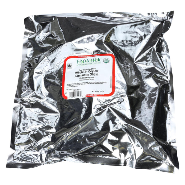 Frontier Herb Cinnamon Organic Fair Trade Certified Sticks 3 In Ceylon - Single Bulk Item - 1lb - Eco-Friendly Home & Grocery