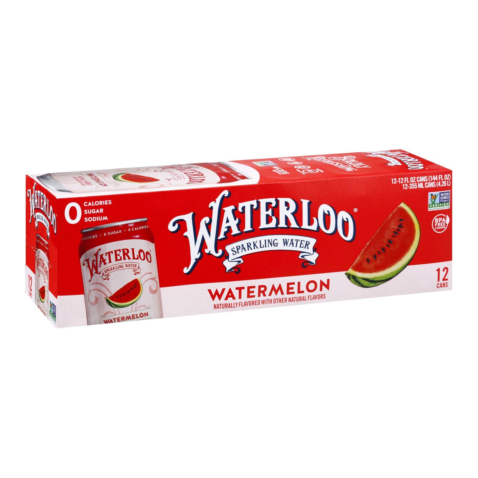 Waterloo's Watermelon Sparkling Water  - Case Of 2 - 12/12 Fz - GreatEagleInc
