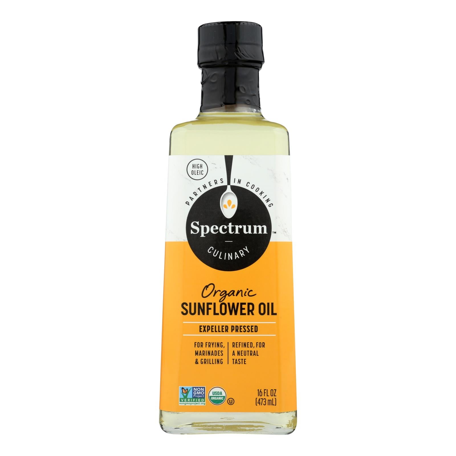 Spectrum Naturals High Heat Refined Organic Sunflower Oil - Case Of 12 - 16 Fl Oz. - GreatEagleInc