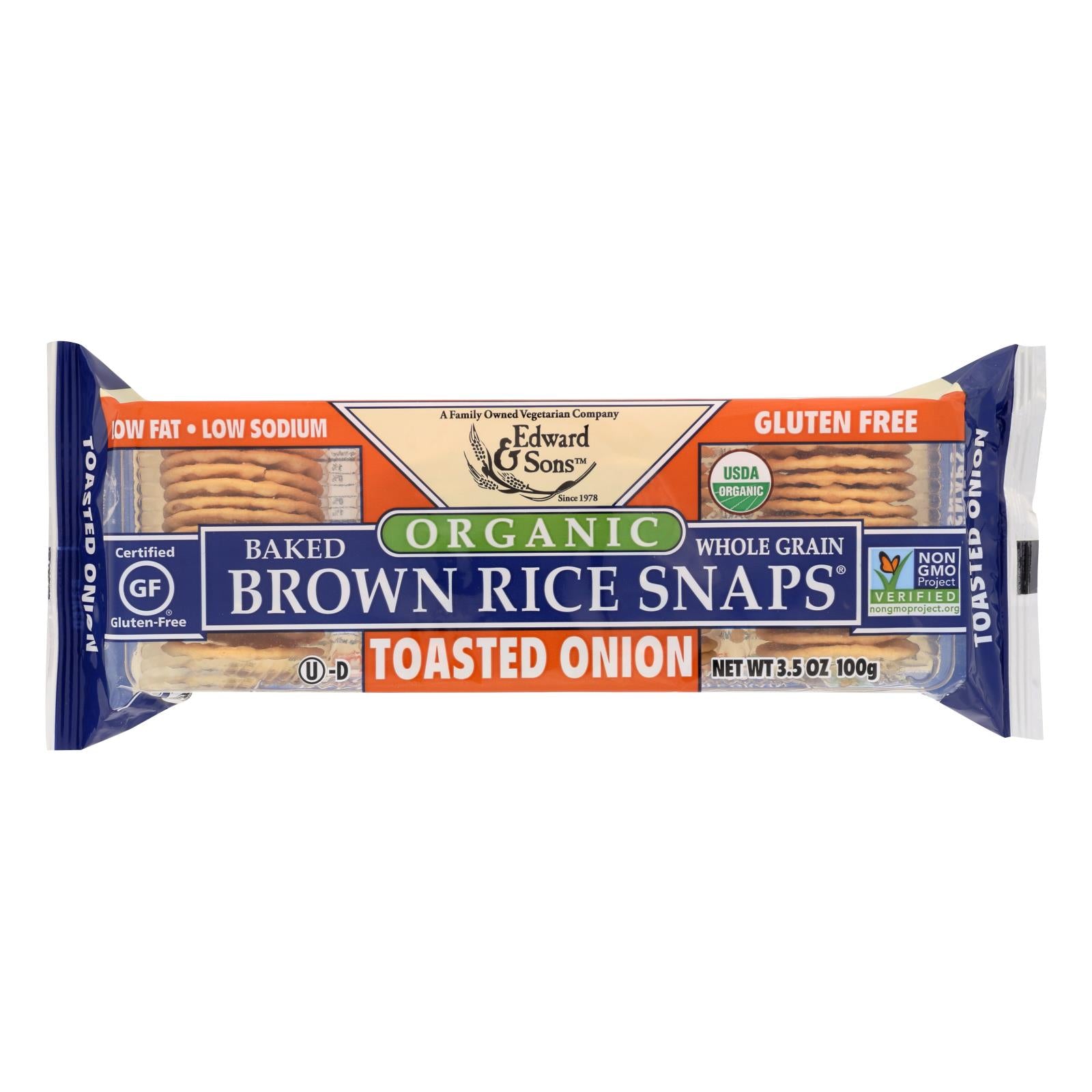 Edward And Sons Brown Rice Snaps - Toasted Onion - Case Of 12 - 3.5 Oz. - GreatEagleInc