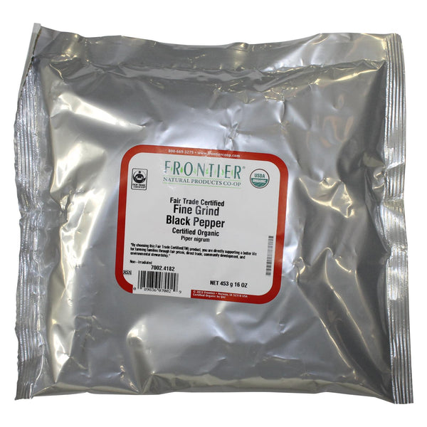 Frontier Herb Pepper Organic Fair Trade Certified Black Fine Grind - Single Bulk Item - 1lb - Eco-Friendly Home & Grocery