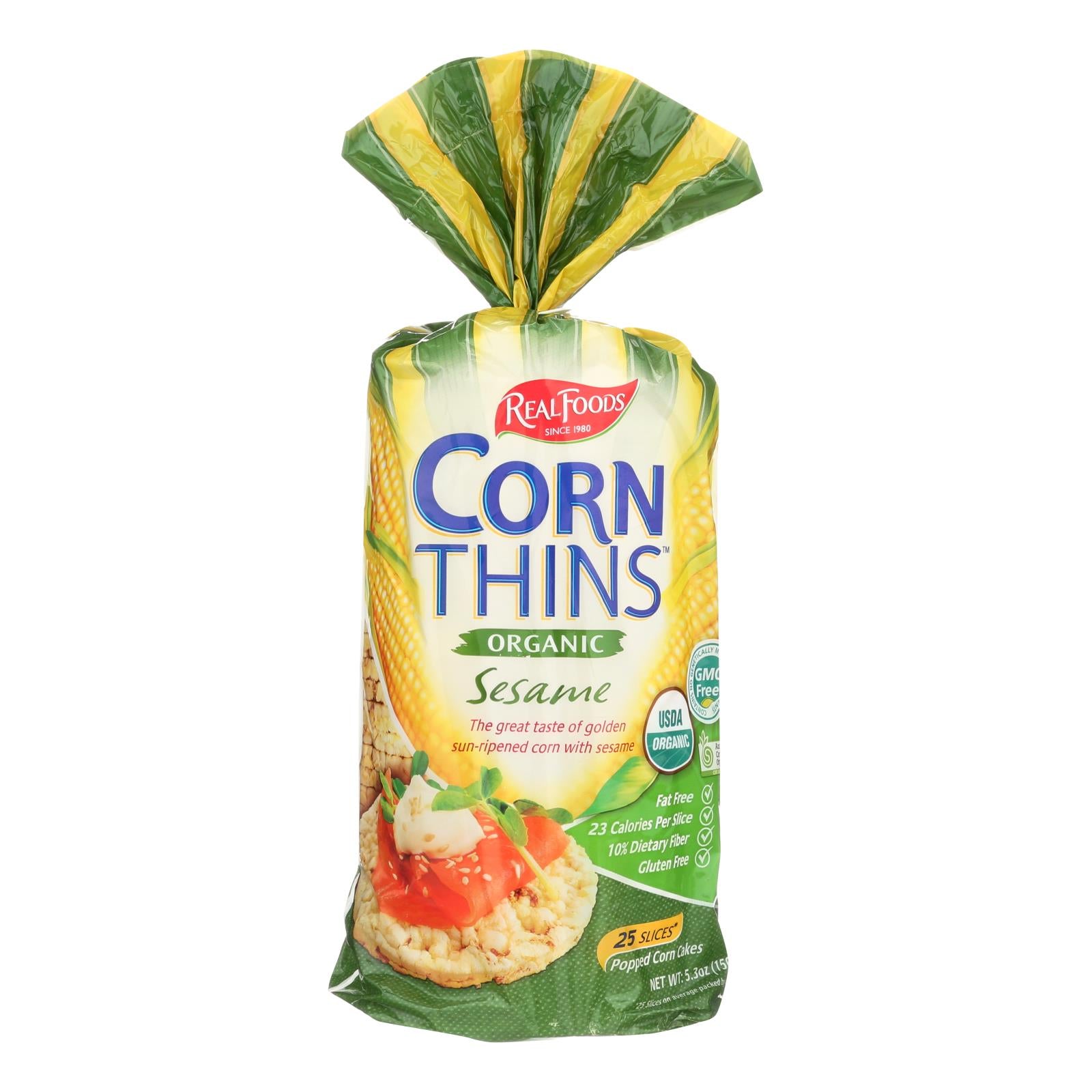 Real Foods Organic Corn Thins - Sesame - Case Of 6 - 5.3 Oz. - Eco-Friendly Home & Grocery