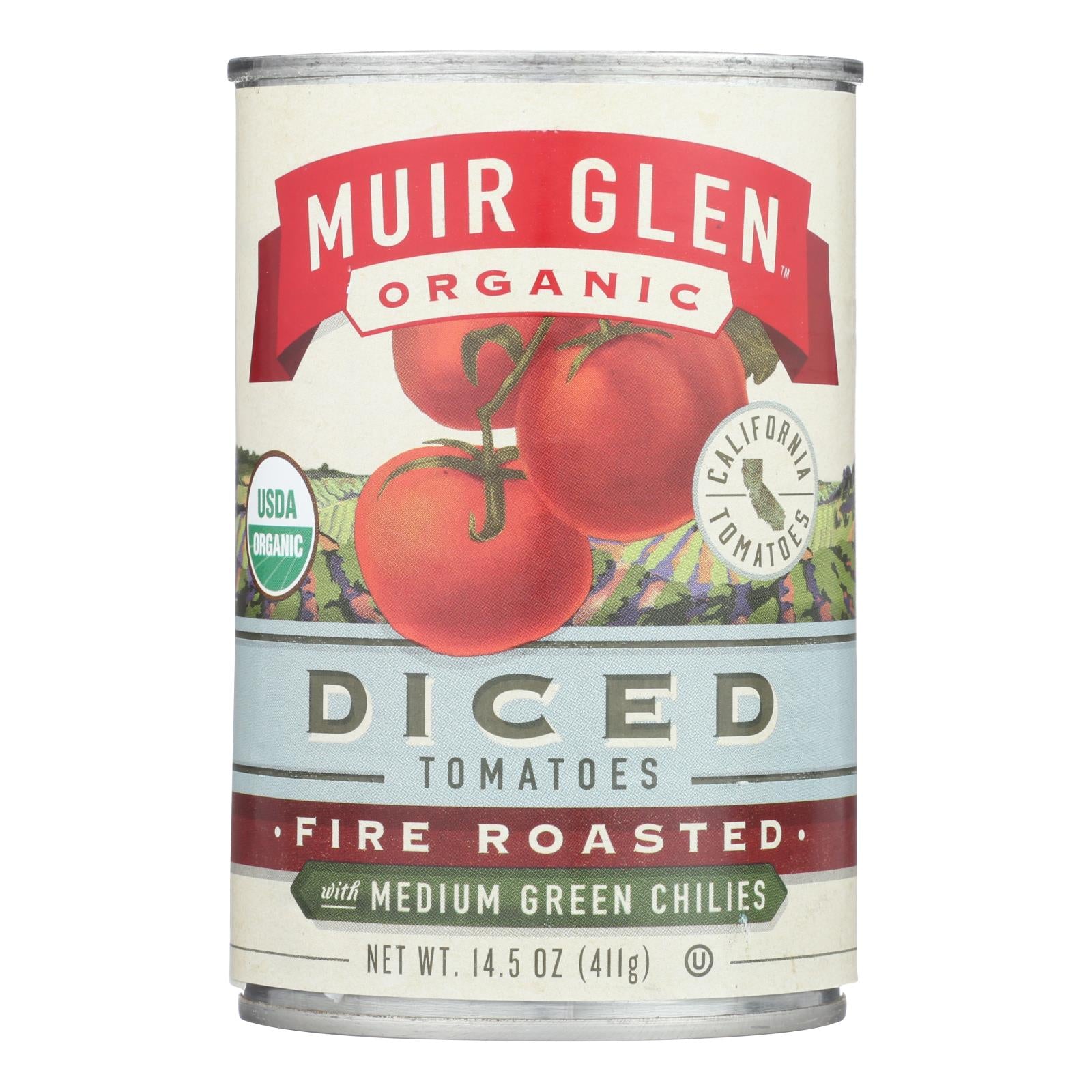 Muir Glen Fire Roasted Diced Tomatoes With Green Chilies - Green Chilies - Case Of 12 - 14.5 Oz. - GreatEagleInc