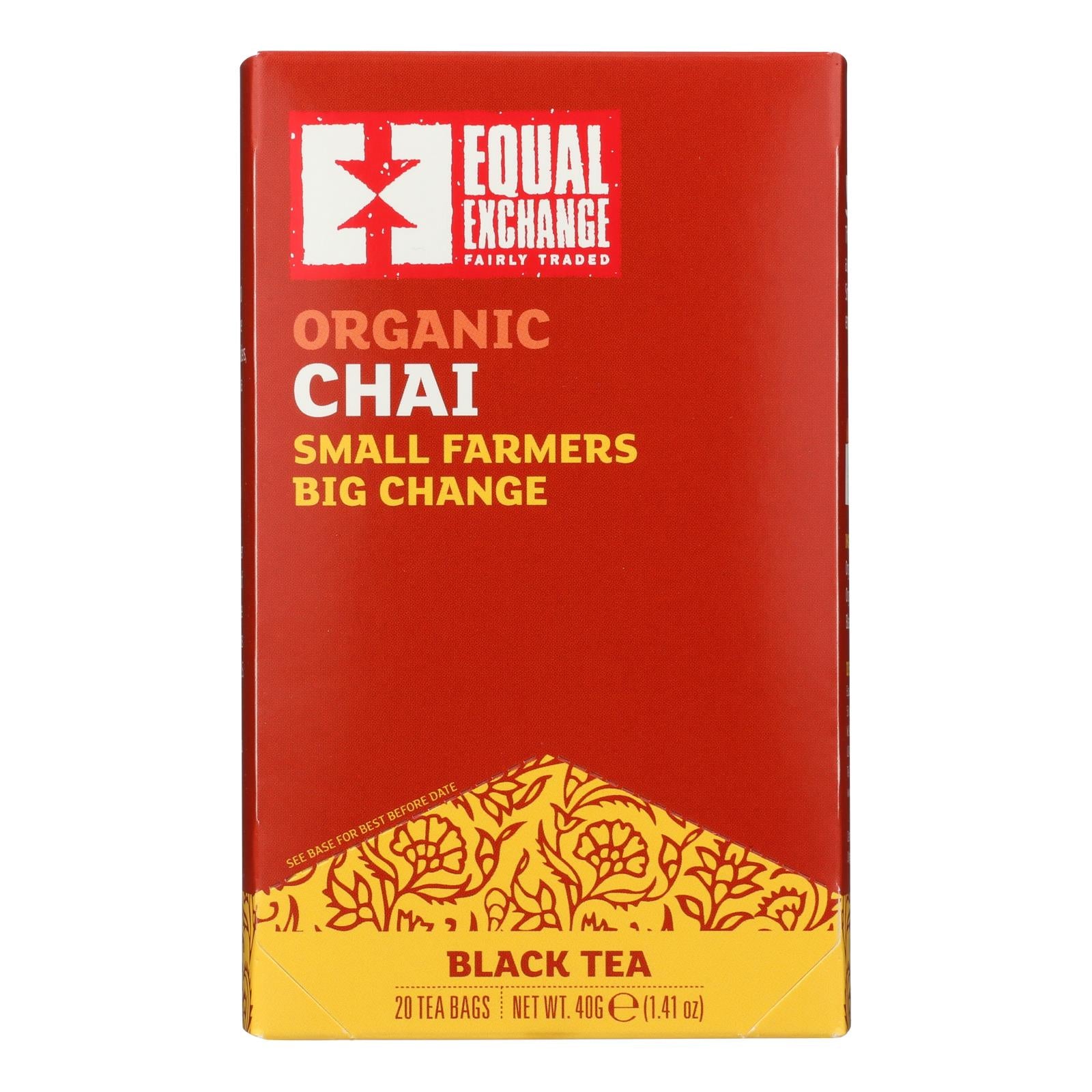 Equal Exchange Organic Chai Tea - Chai Tea - Case Of 6 - 20 Bags - GreatEagleInc