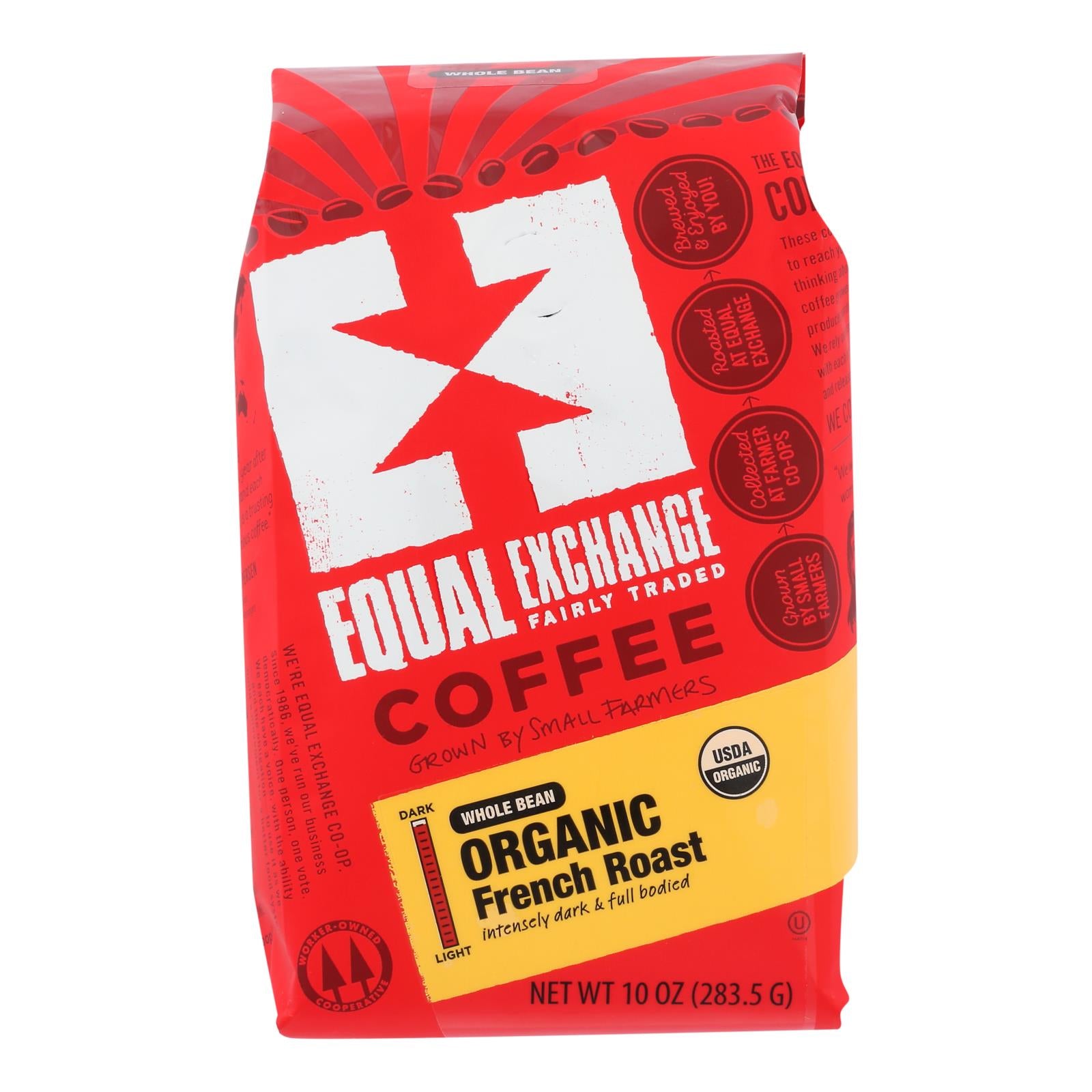 Equal Exchange Organic Whole Bean Coffee - French Roast - Case Of 6 - 10 Oz. - GreatEagleInc