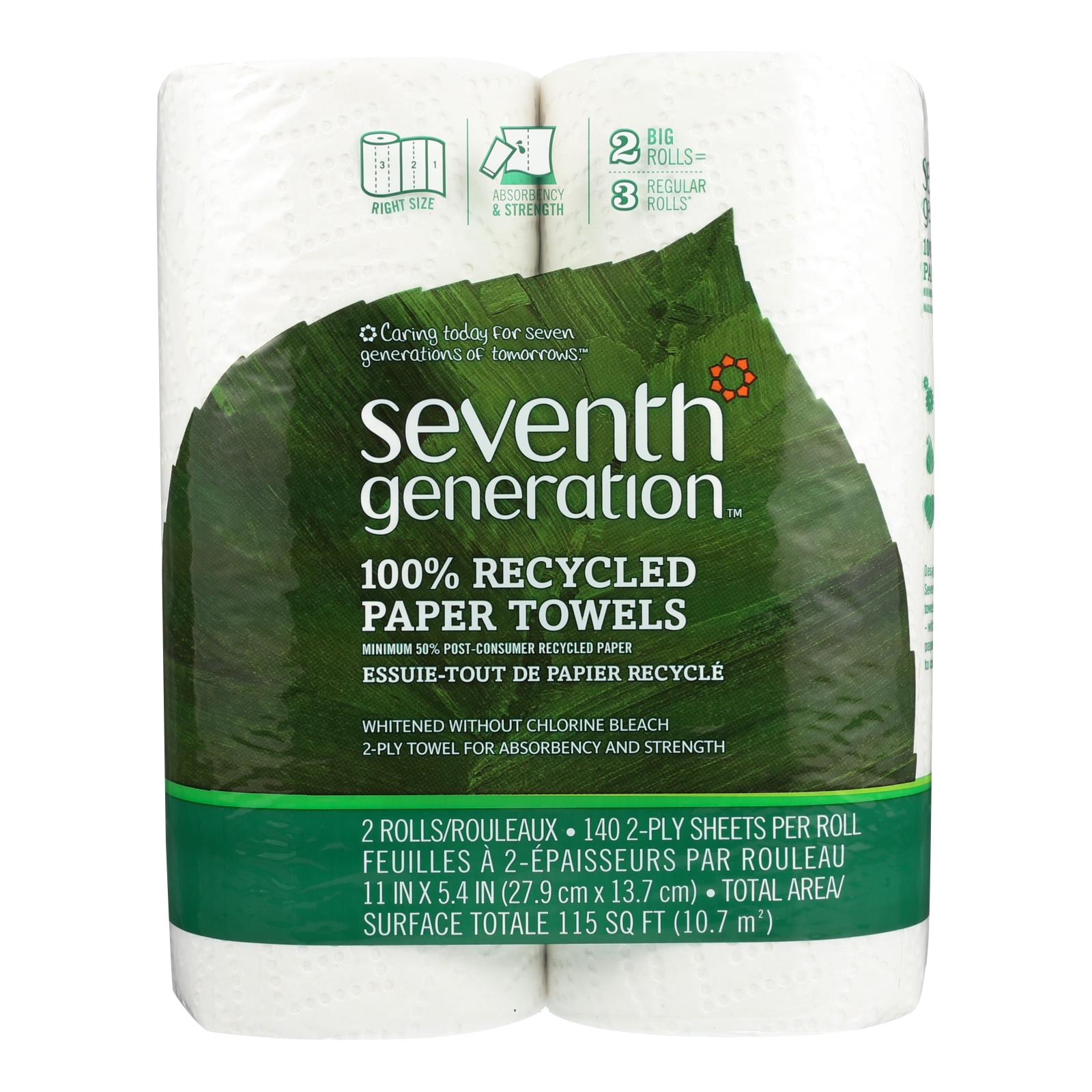 Seventh Generation Recycled Paper Towels - White - Case Of 12 - 140 Sheets - Eco-Friendly Home & Grocery