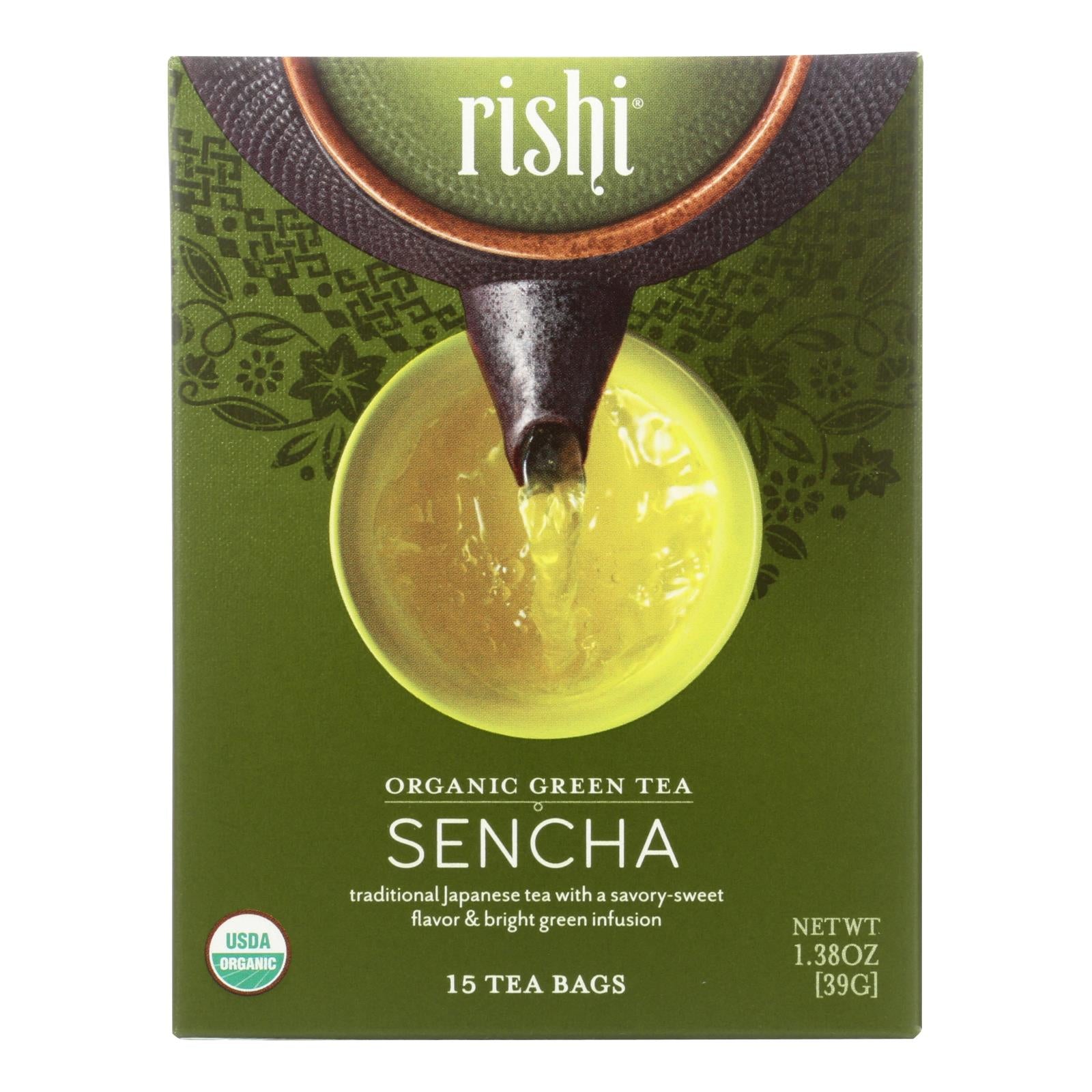 Rishi Organic Green Tea - Sencha - Case Of 6 - 15 Bags - GreatEagleInc