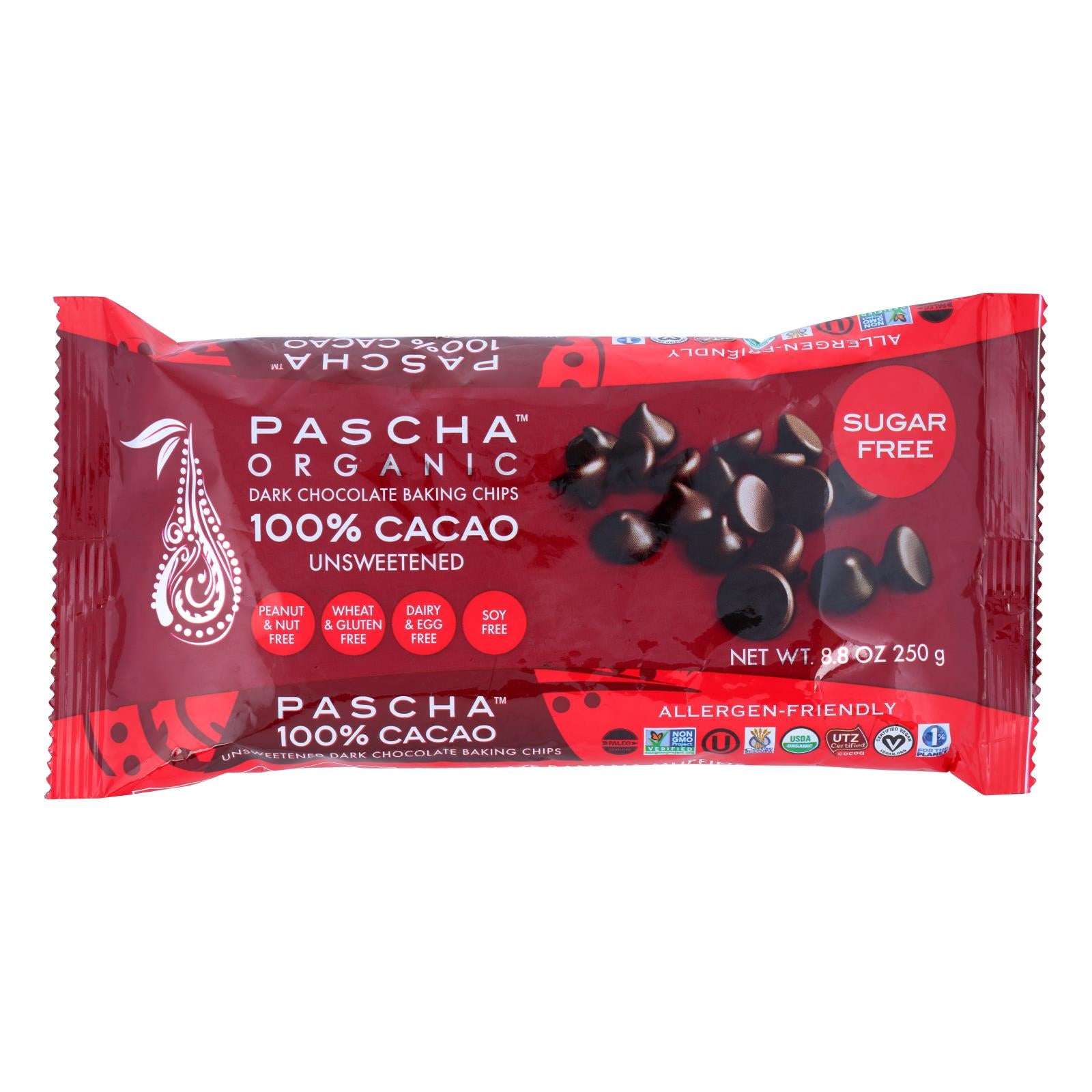 Pascha Chocolate Chips - Dark Unsweetened - Case Of 6 - 8.8 Oz. - GreatEagleInc