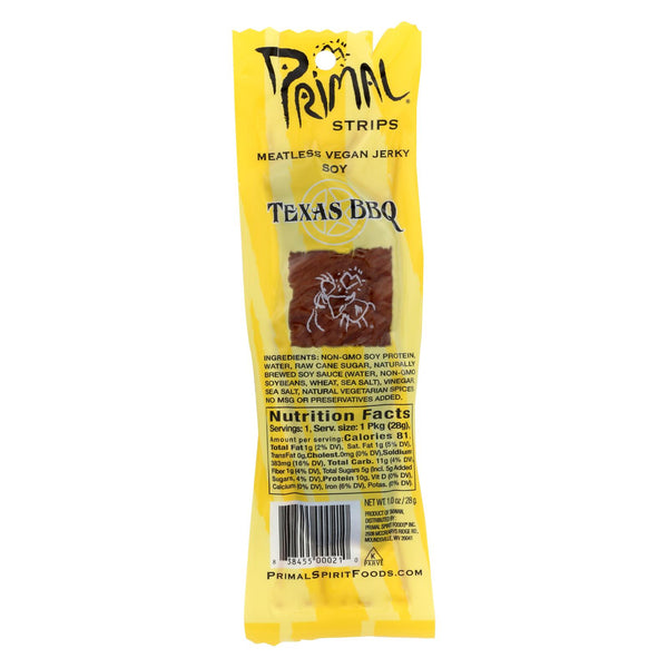 Primal Strips Vegan Jerky - Meatless - Soy - Texas Bbq - 1 Oz - Case Of 24 - GreatEagleInc